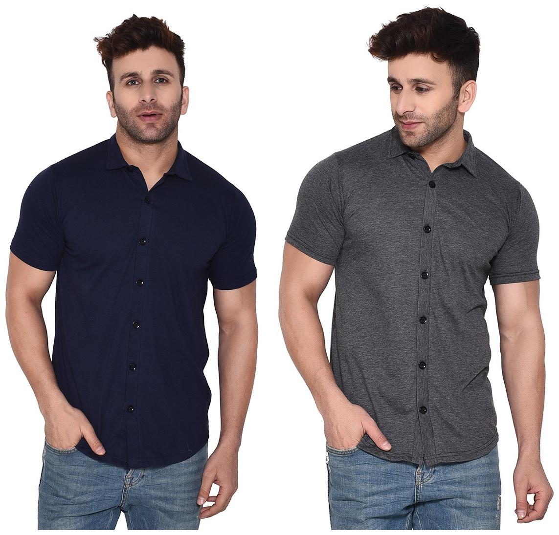 

Geum Men Blue Grey Solid Regular Fit Casual Shirt