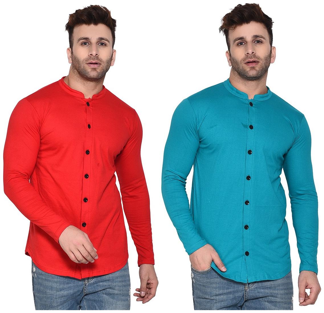 

Geum Cotton Blend Solid Red Turquoise Color Casual Shirt For Men (Pack Of 2)