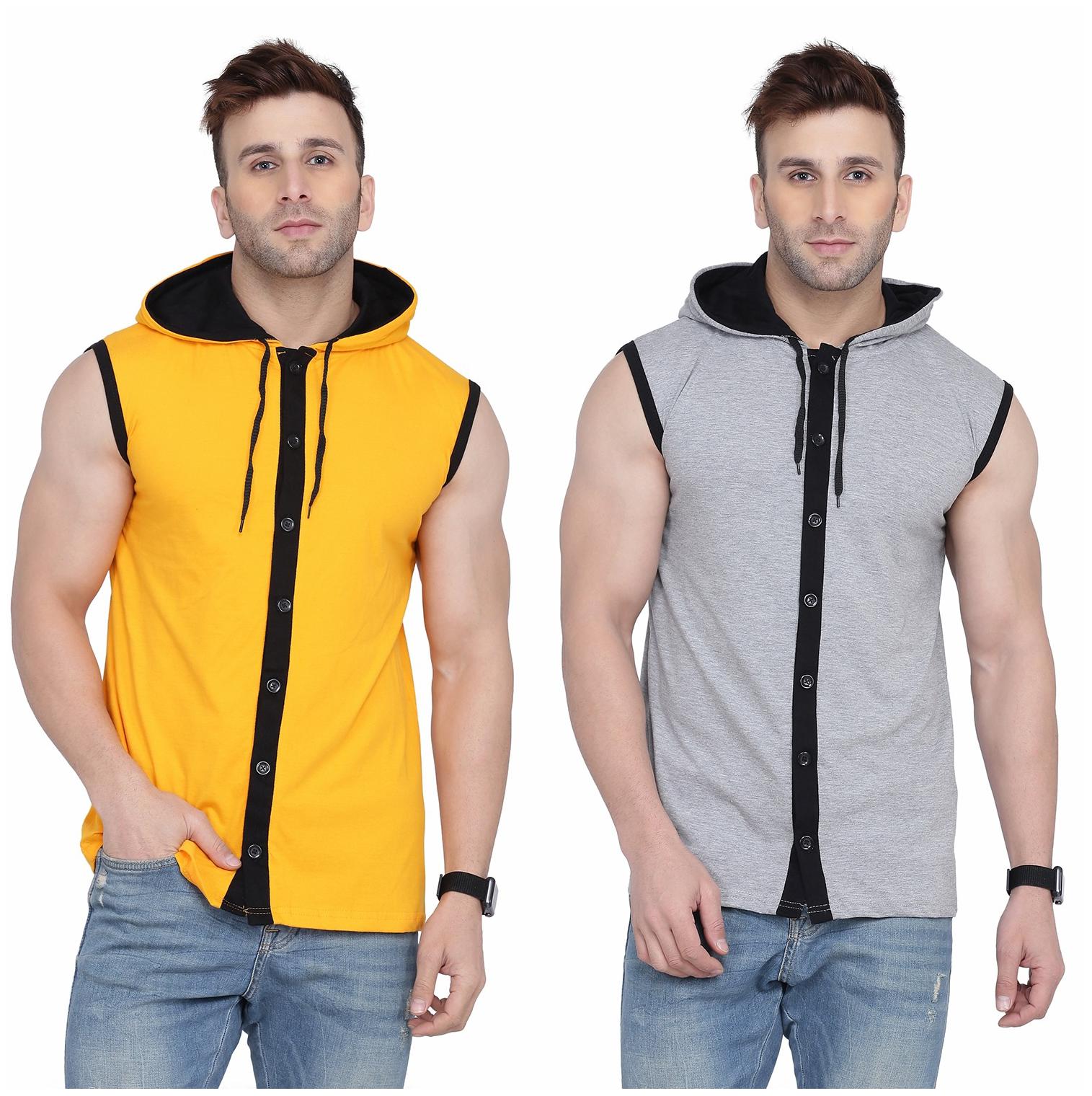 

Geum Men Yellow Grey Slim fit Cotton Blend Hood T-Shirt - Pack Of 2