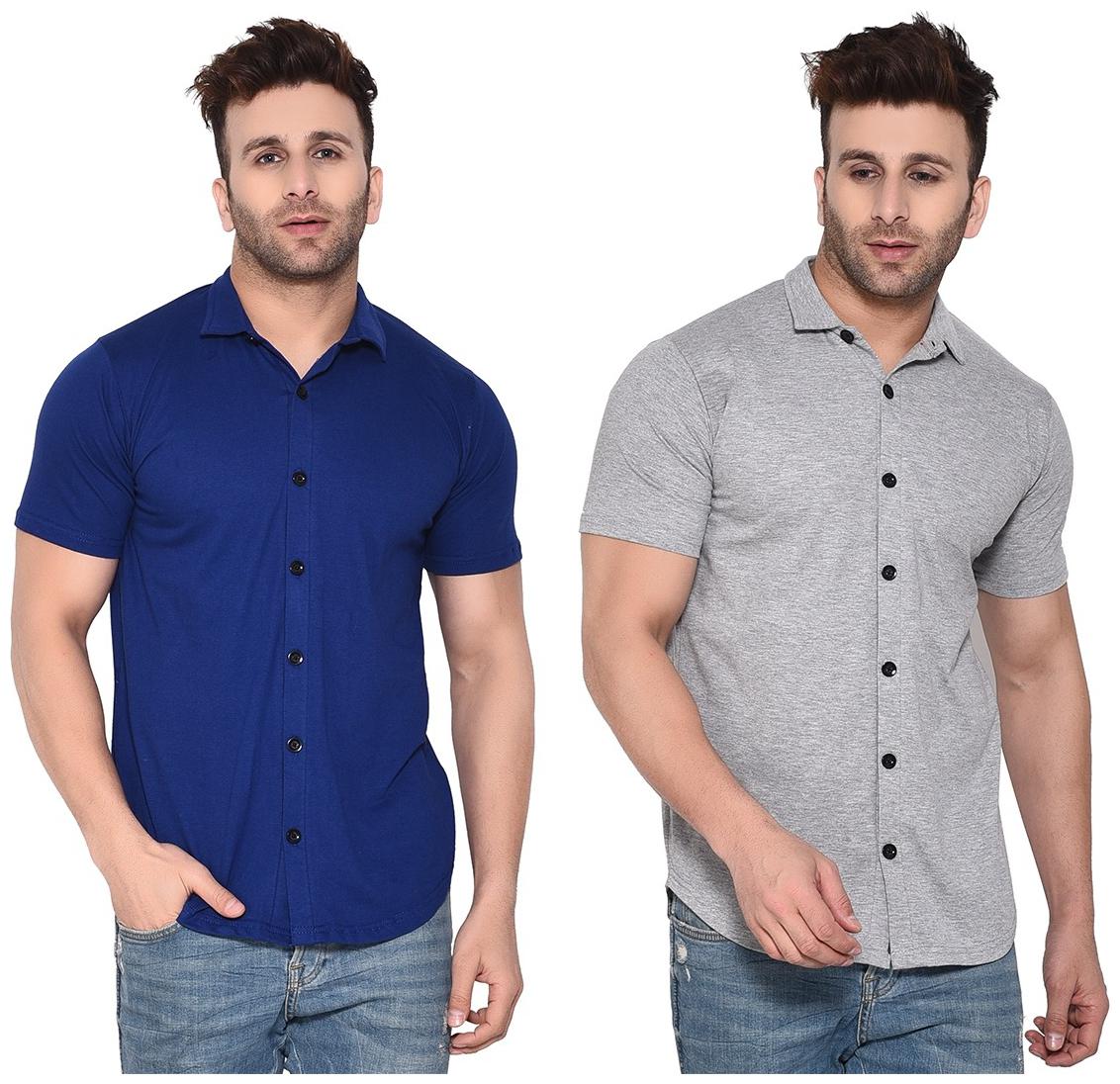

Geum Men Blue Grey Solid Regular Fit Casual Shirt