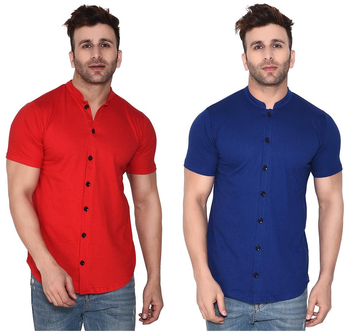 

Geum Men Red Blue Solid Regular Fit Casual Shirt
