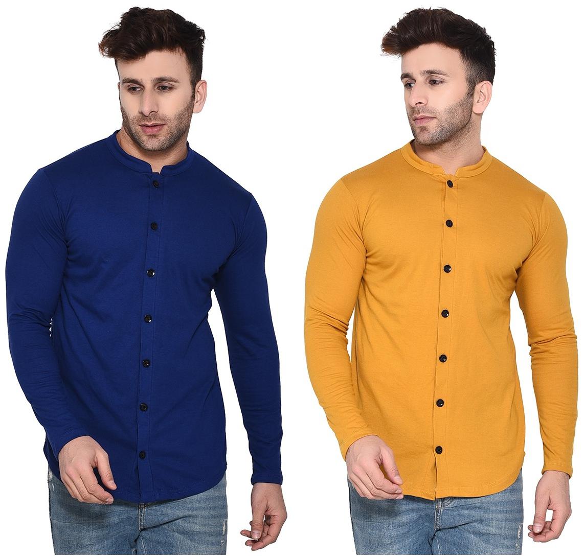 

Geum Cotton Blend Solid Blue MustardColor Casual Shirt For Men (Pack Of 2)