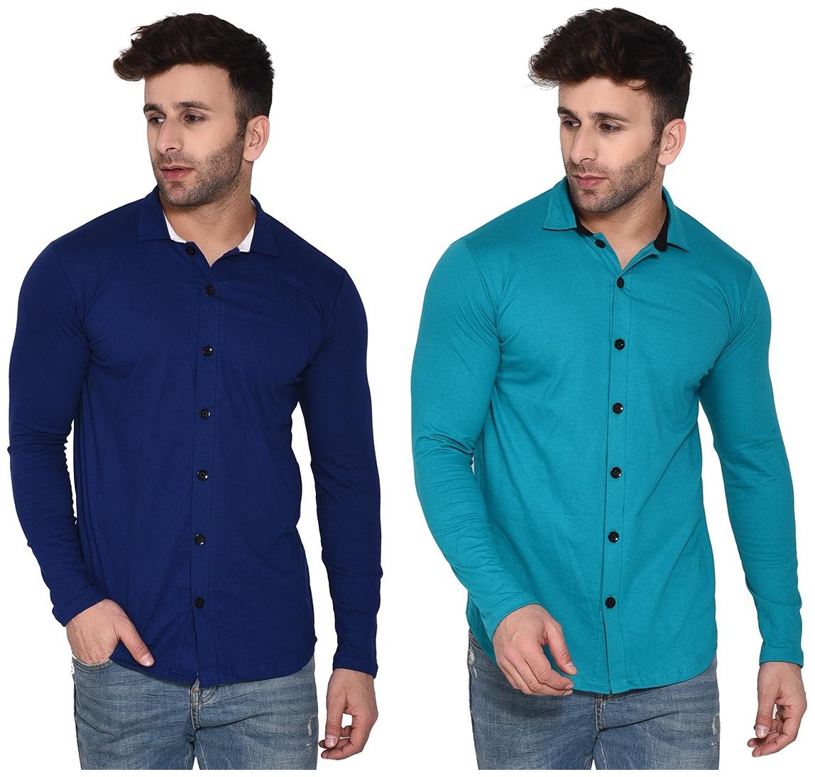

Geum Cotton Blend Solid Blue Turquoise Color Casual Shirt For Men (Pack Of 2)