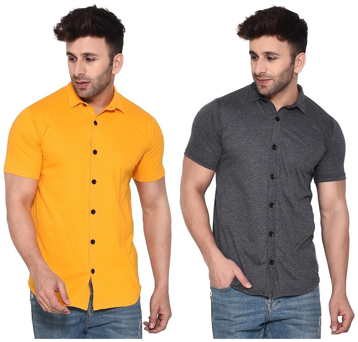 

Geum Men Yellow Grey Solid Regular Fit Casual Shirt