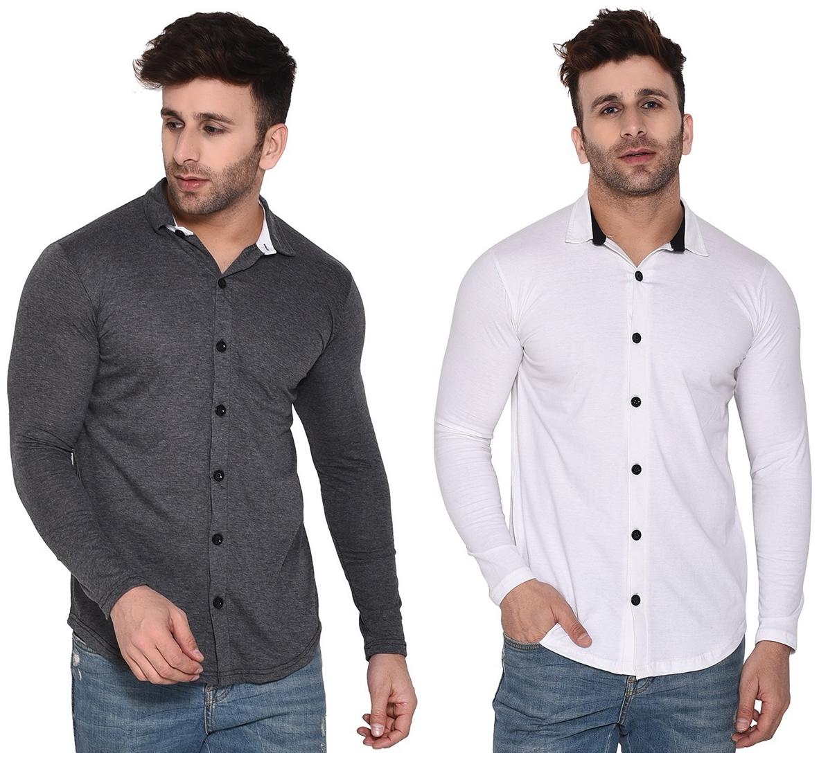 

Geum Men Grey White Solid Regular Fit Casual Shirt