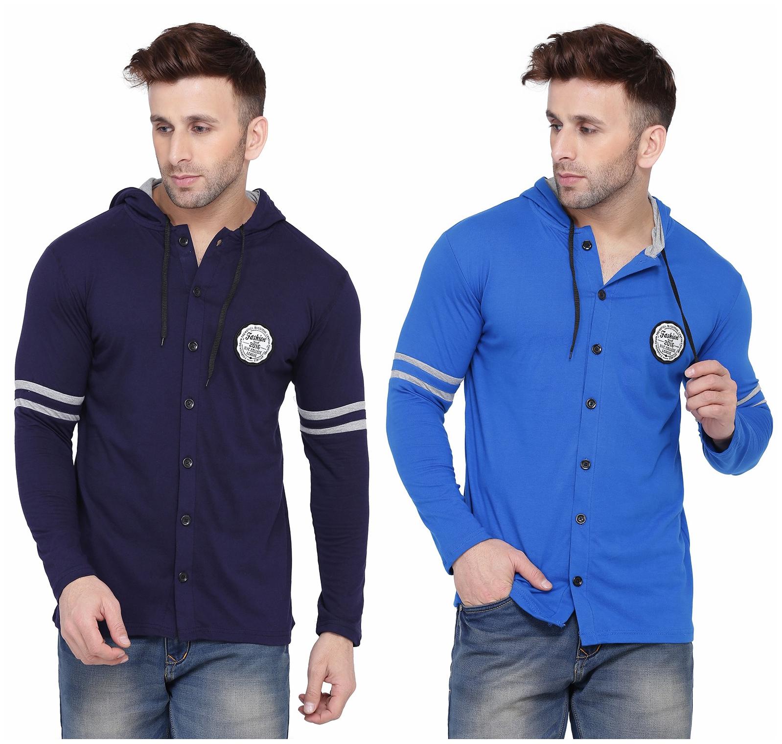 

Geum Men Blue Slim fit Cotton Blend Hood T-Shirt - Pack Of 2