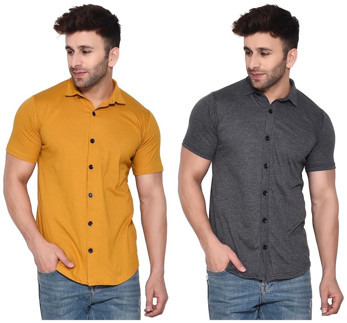 

Geum Cotton Blend Solid Mustard Grey Color Casual Shirt For Men (Pack Of 2)