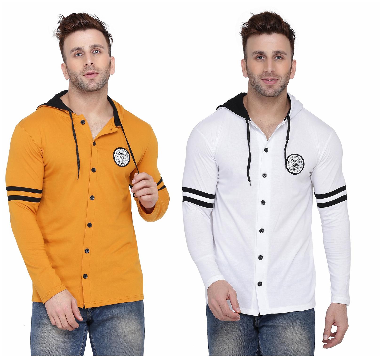 

Geum Men Yellow White Slim fit Cotton Blend Hood T-Shirt - Pack Of 2