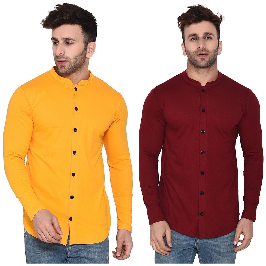 

Geum Men Yellow Maroon Solid Regular Fit Casual Shirt