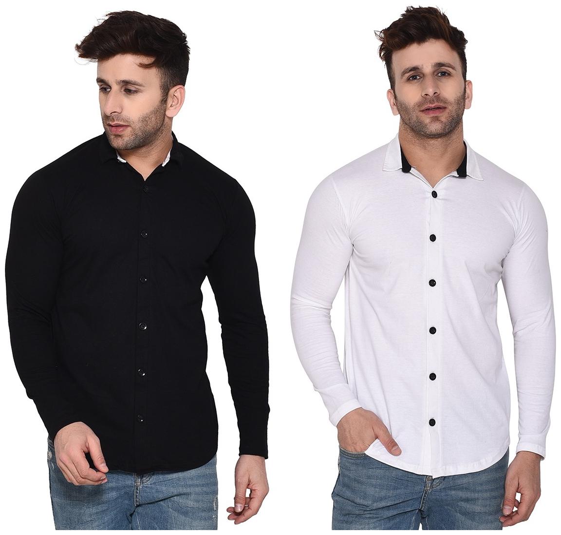 

Geum Men Black White Solid Regular Fit Casual Shirt