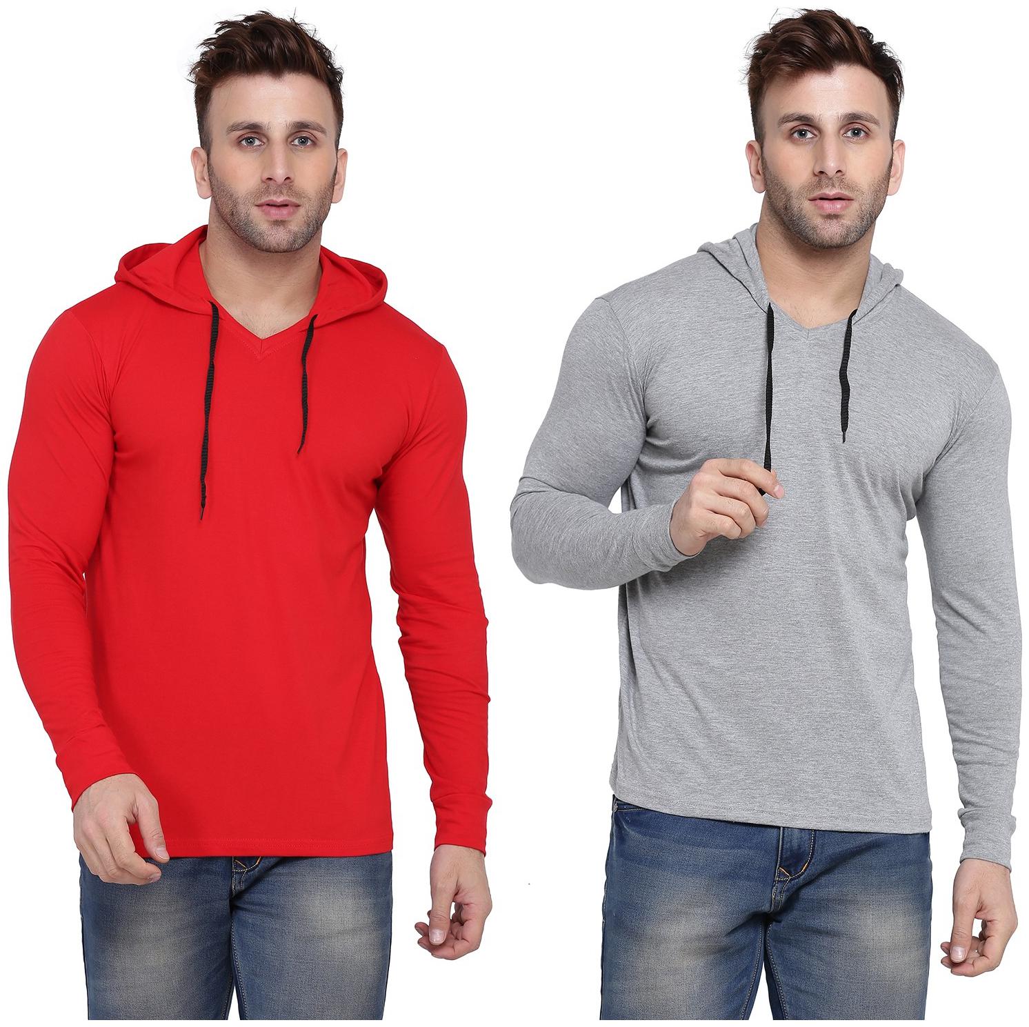 

Geum Men Red Grey Slim fit Cotton Blend Hood T-Shirt - Pack Of 2