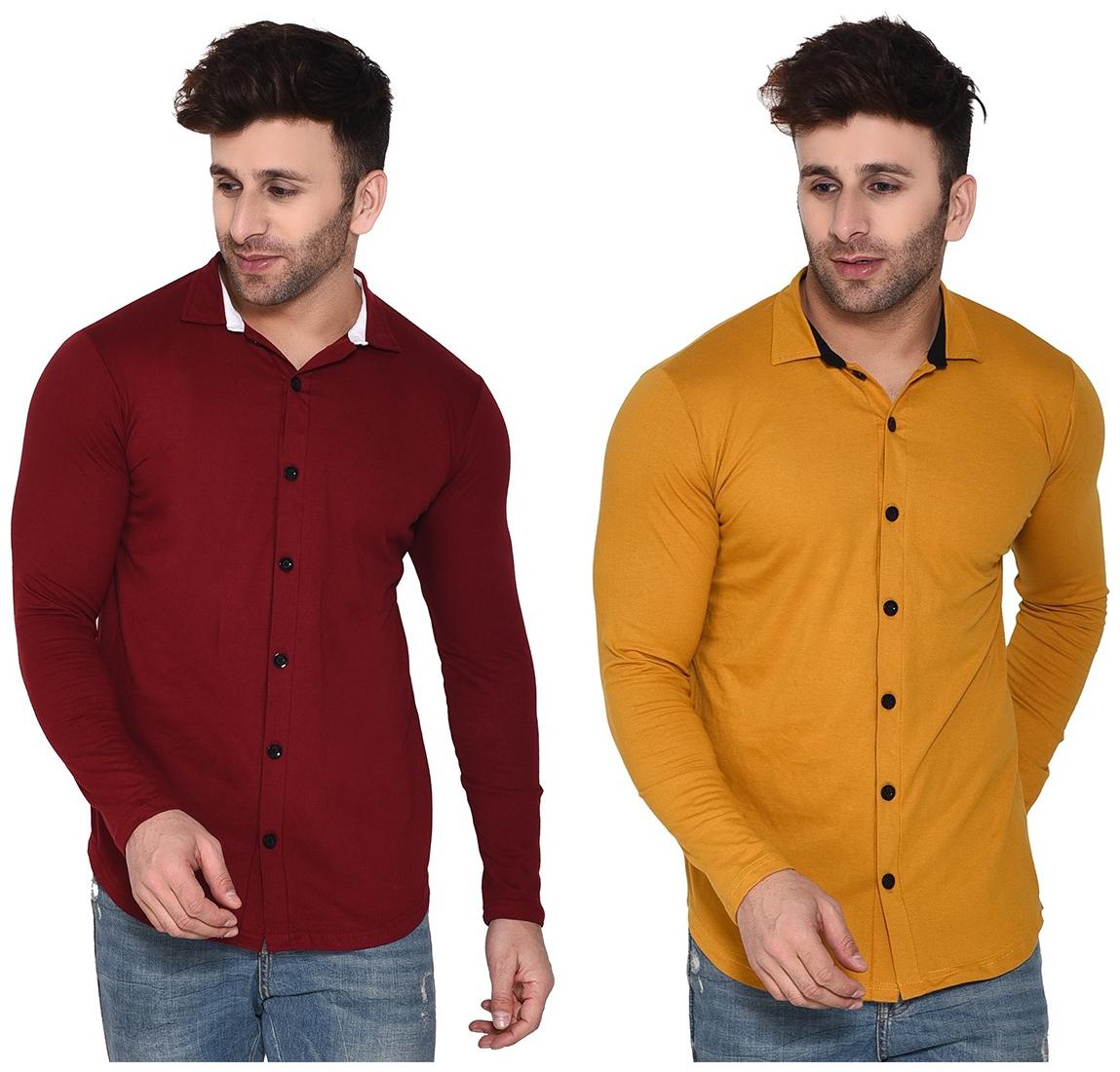 

Geum Cotton Blend Solid Maroon MustardColor Casual Shirt For Men (Pack Of 2)