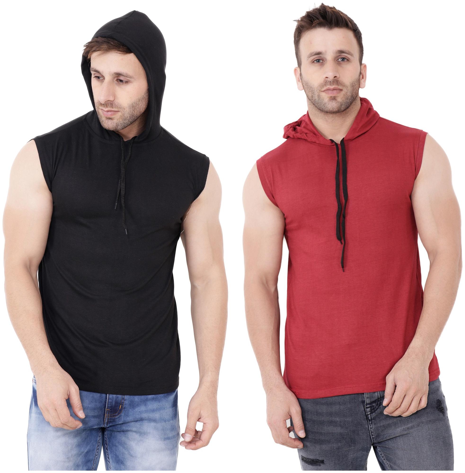 

Geum Men Maroon Black Slim fit Cotton Blend Hood T-Shirt - Pack Of 2