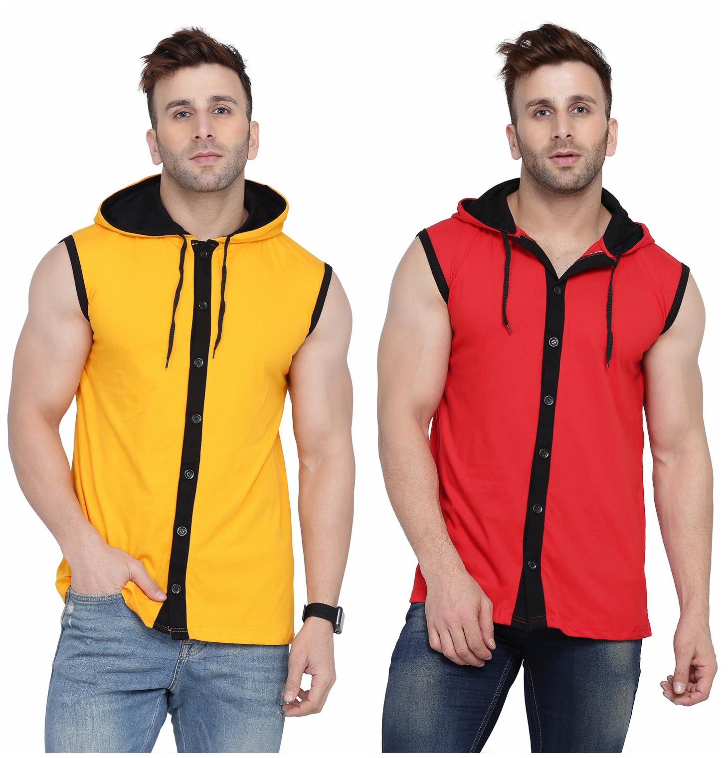 

Geum Men Yellow Red Slim fit Cotton Blend Hood T-Shirt - Pack Of 2