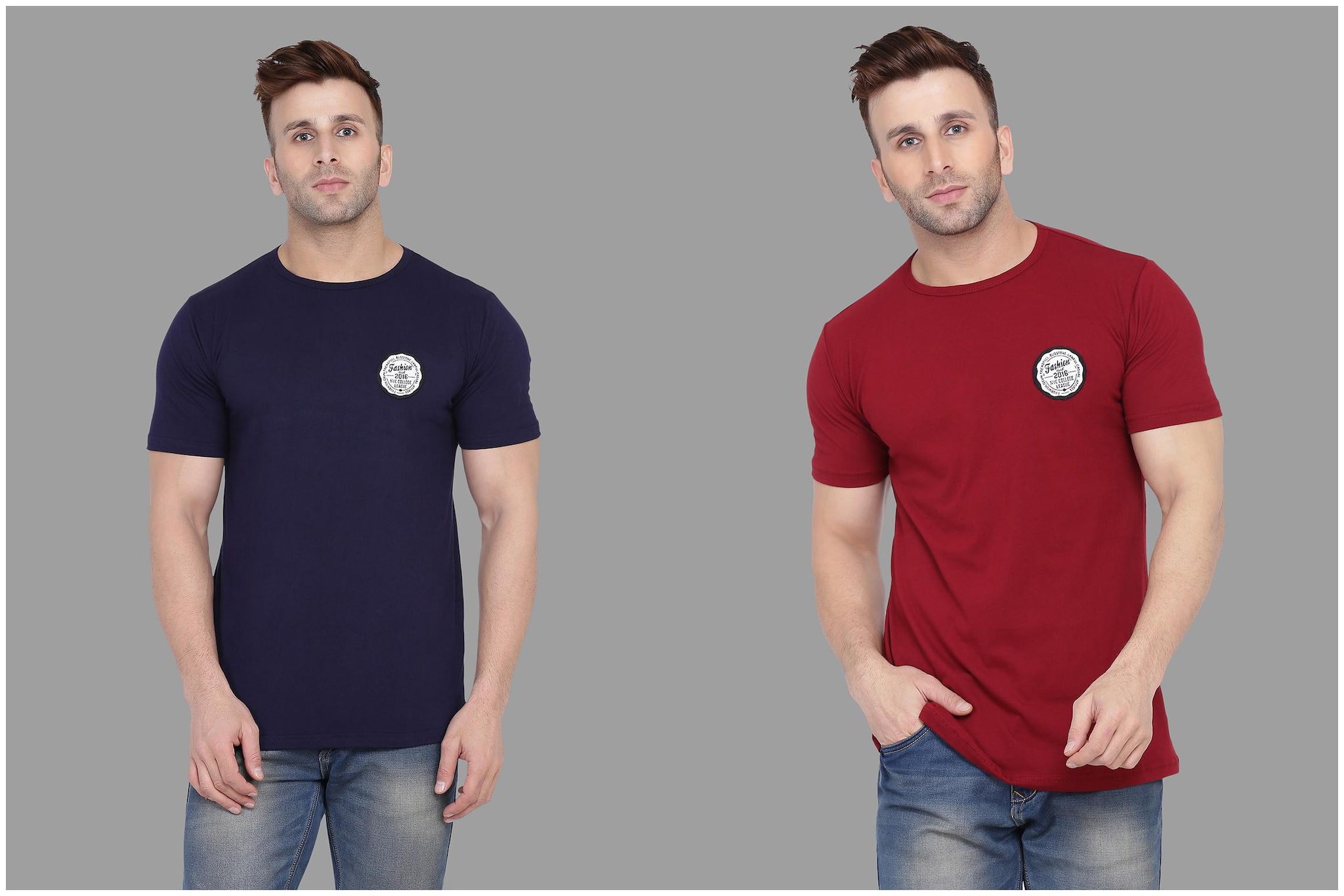 

Geum Men Navy blue Maroon Slim fit Cotton Blend Round neck T-Shirt - Pack Of 2