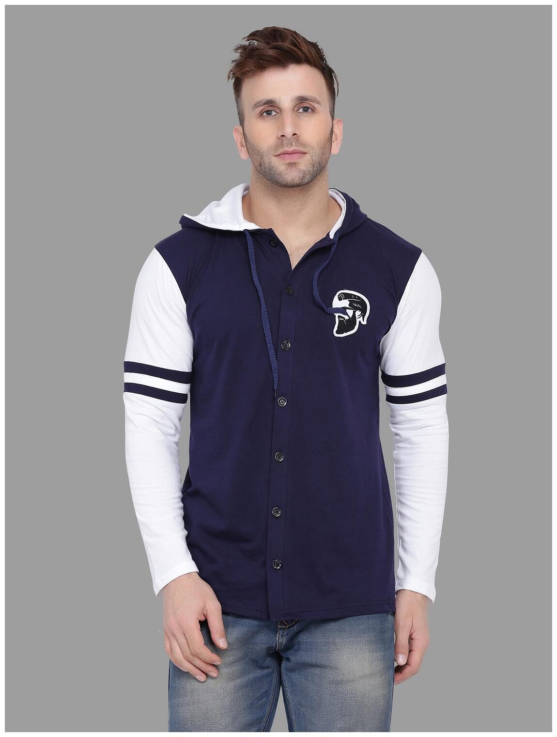 

Geum Men Navy blue White Slim fit Cotton Blend Hood T-Shirt - Pack Of 1