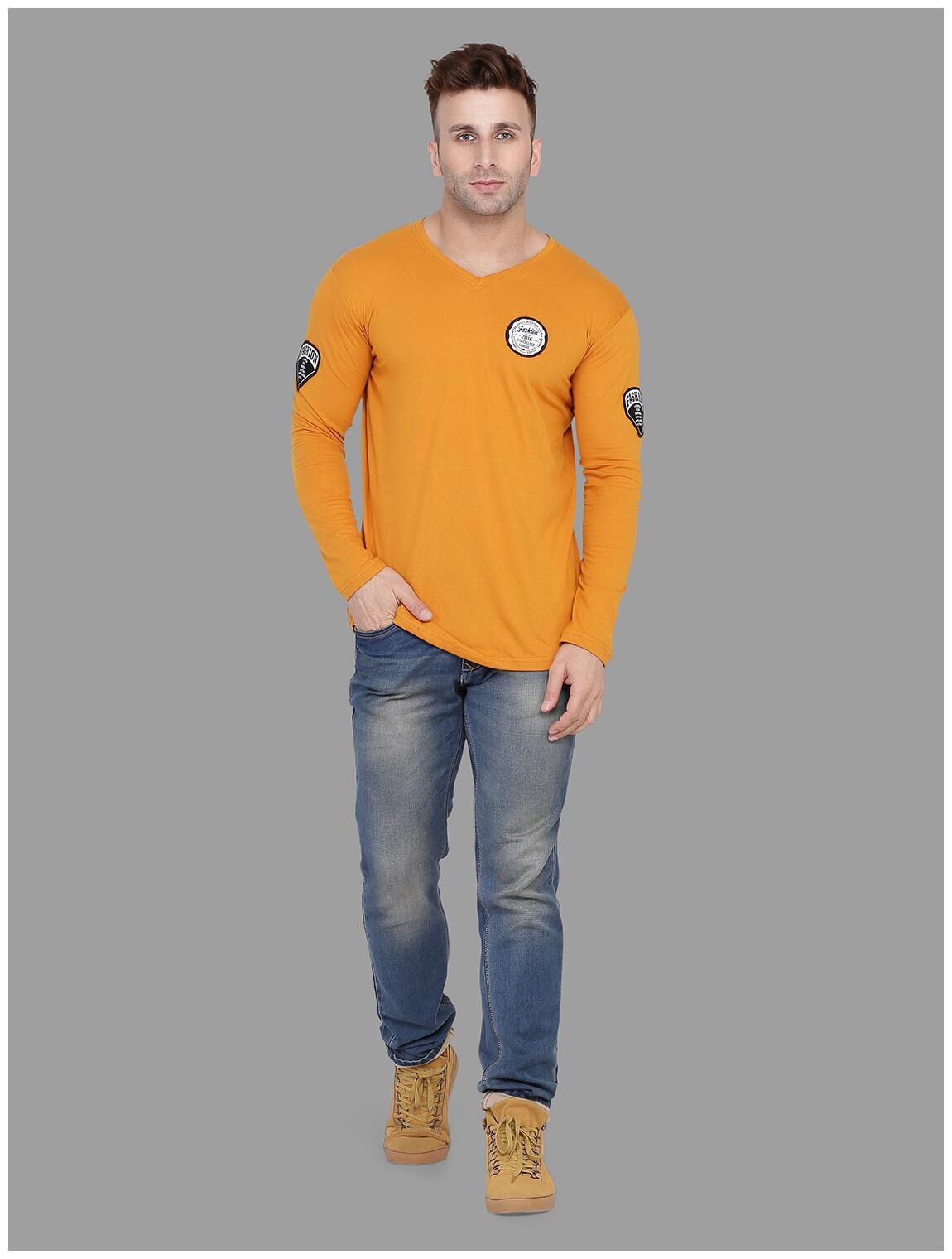 

Geum Men Mustard Slim fit Cotton Blend V neck T-Shirt - Pack Of 1