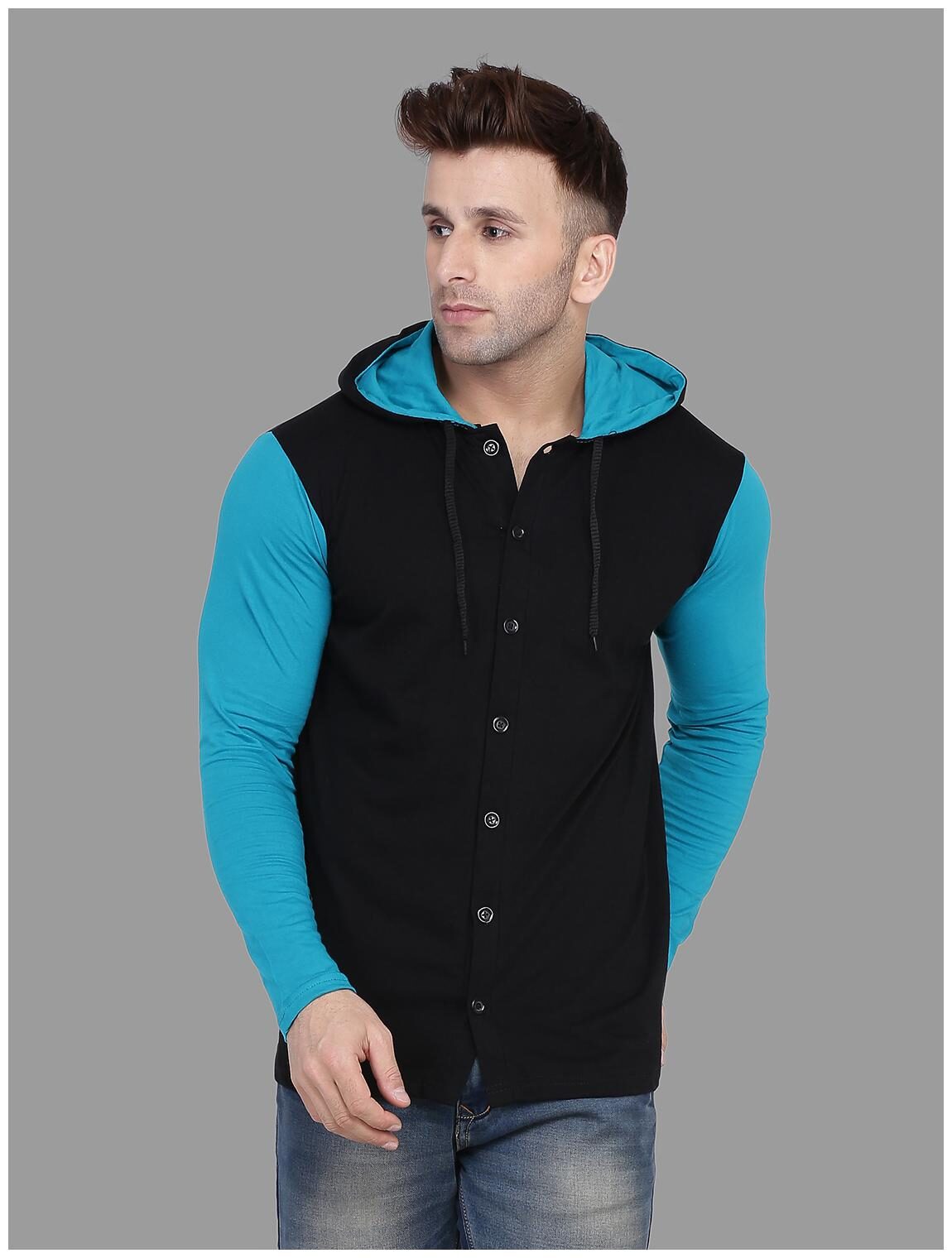 

Geum Men Black Blue Colorblocked Slim Fit Casual Shirt