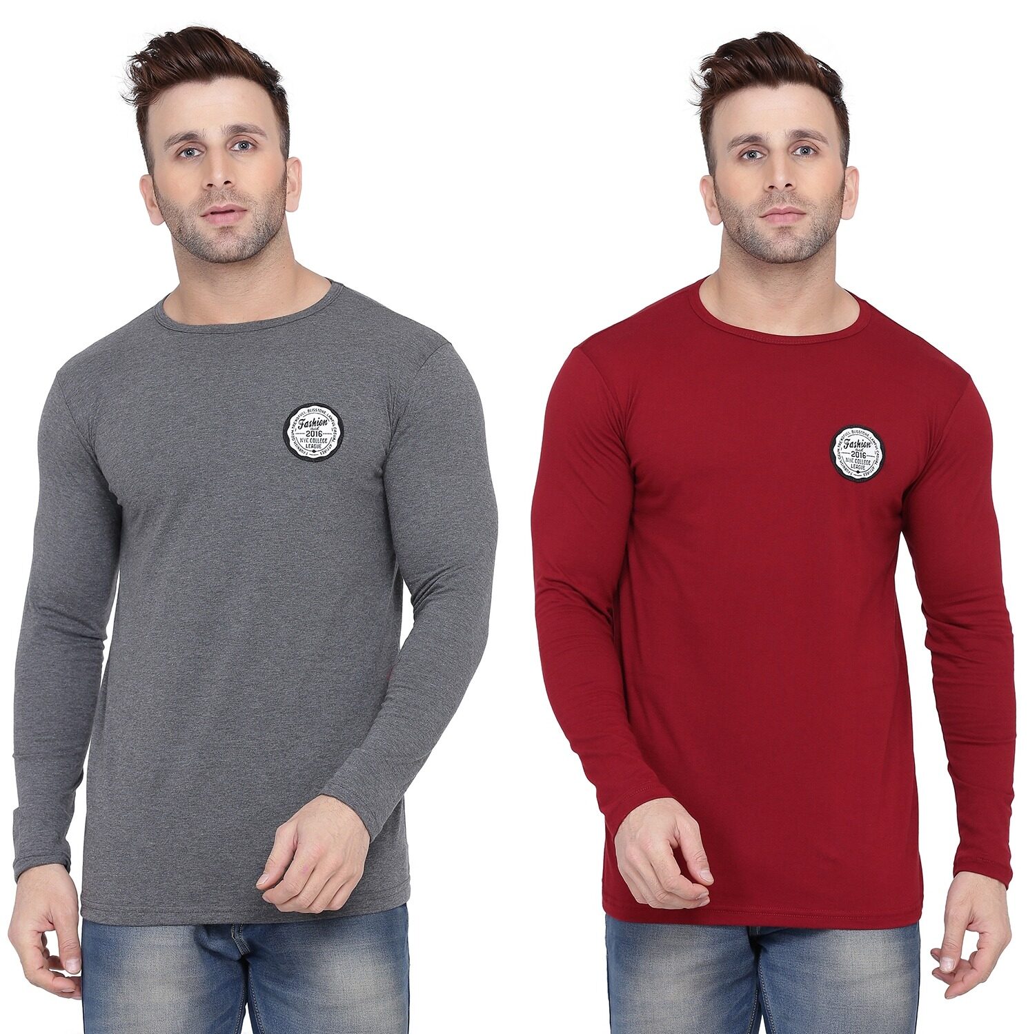 

Geum Men Grey Maroon Slim fit Cotton Blend Round neck T-Shirt - Pack Of 2