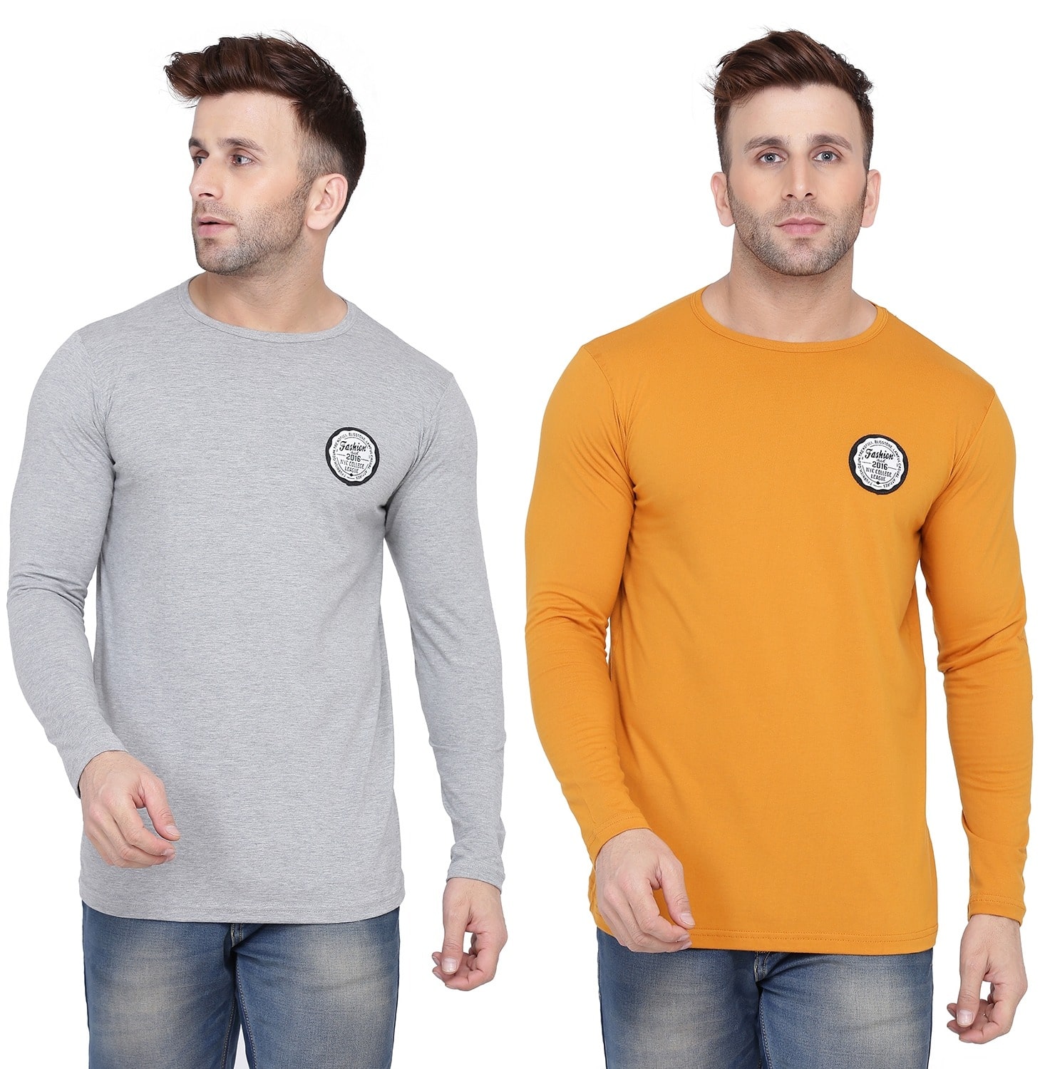 

Geum Men Grey Mustard Slim fit Cotton Blend Round neck T-Shirt - Pack Of 2