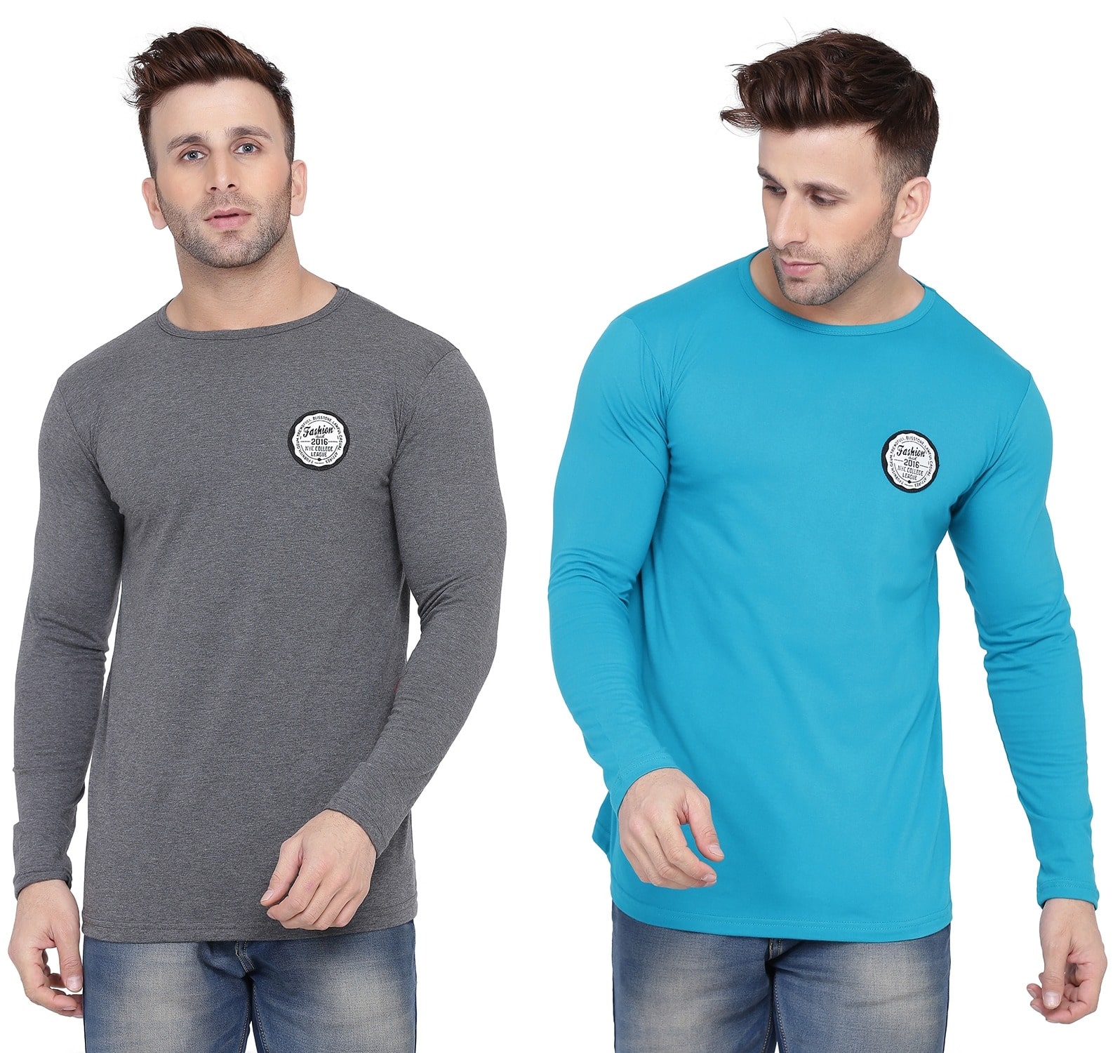 

Geum Men Turquoise Grey Slim fit Cotton Blend Round neck T-Shirt - Pack Of 2