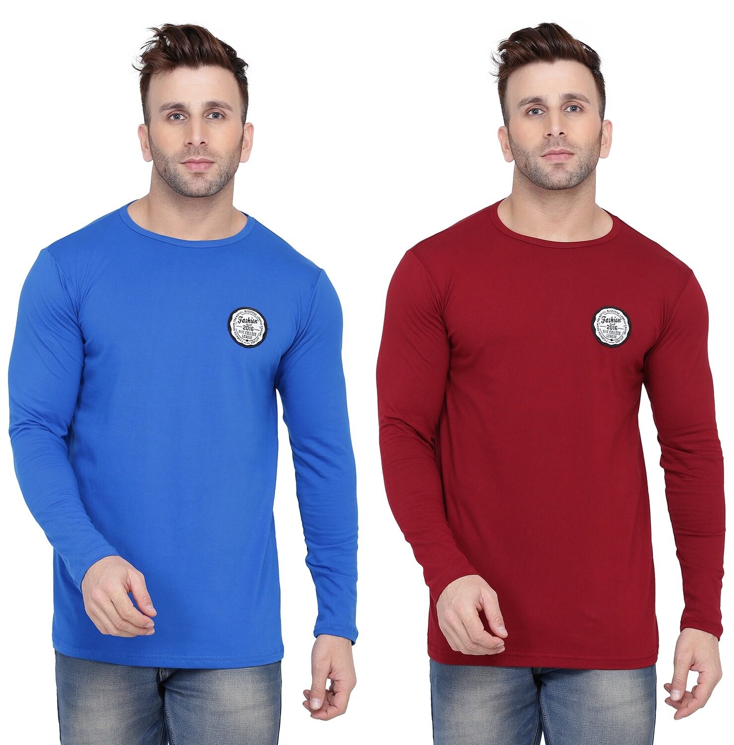

Geum Men Blue Maroon Slim fit Cotton Blend Round neck T-Shirt - Pack Of 2