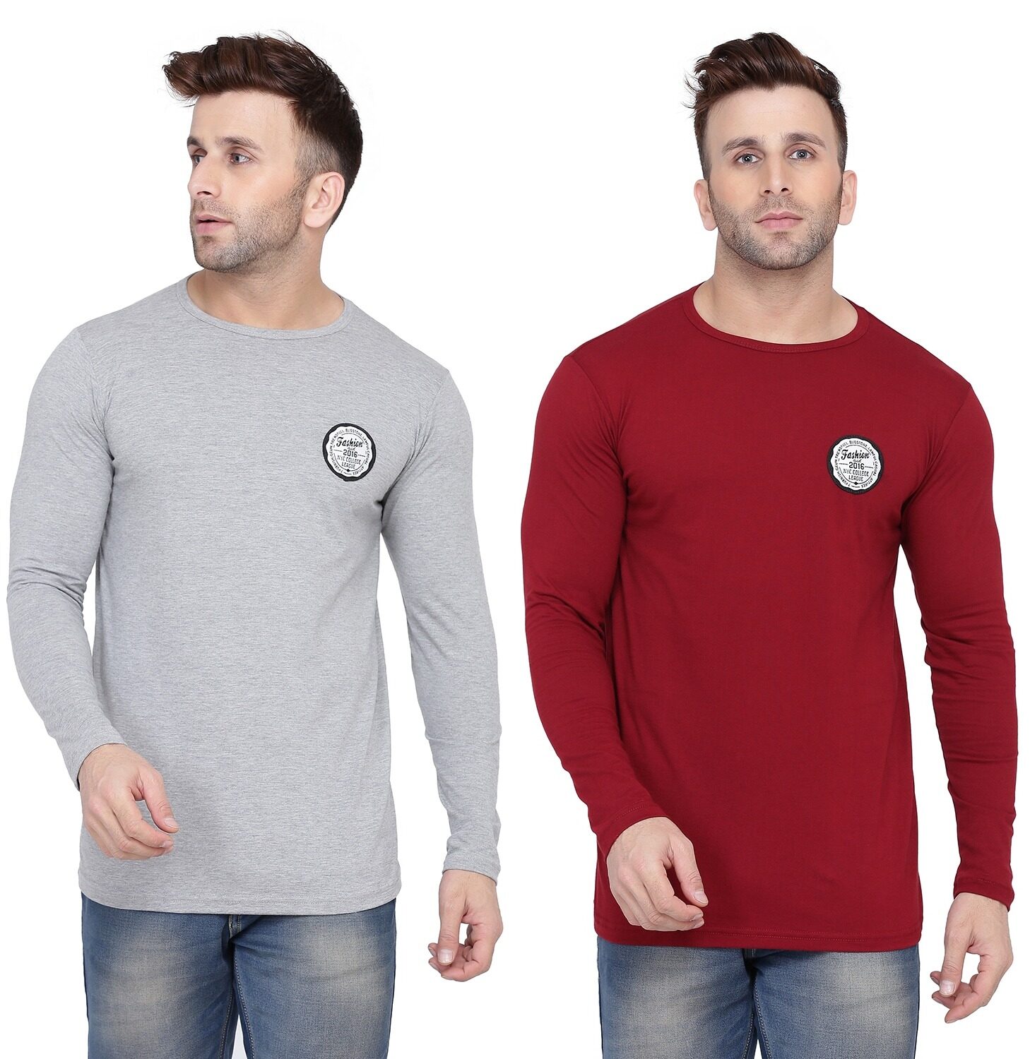 

Geum Men Grey Maroon Slim fit Cotton Blend Round neck T-Shirt - Pack Of 2