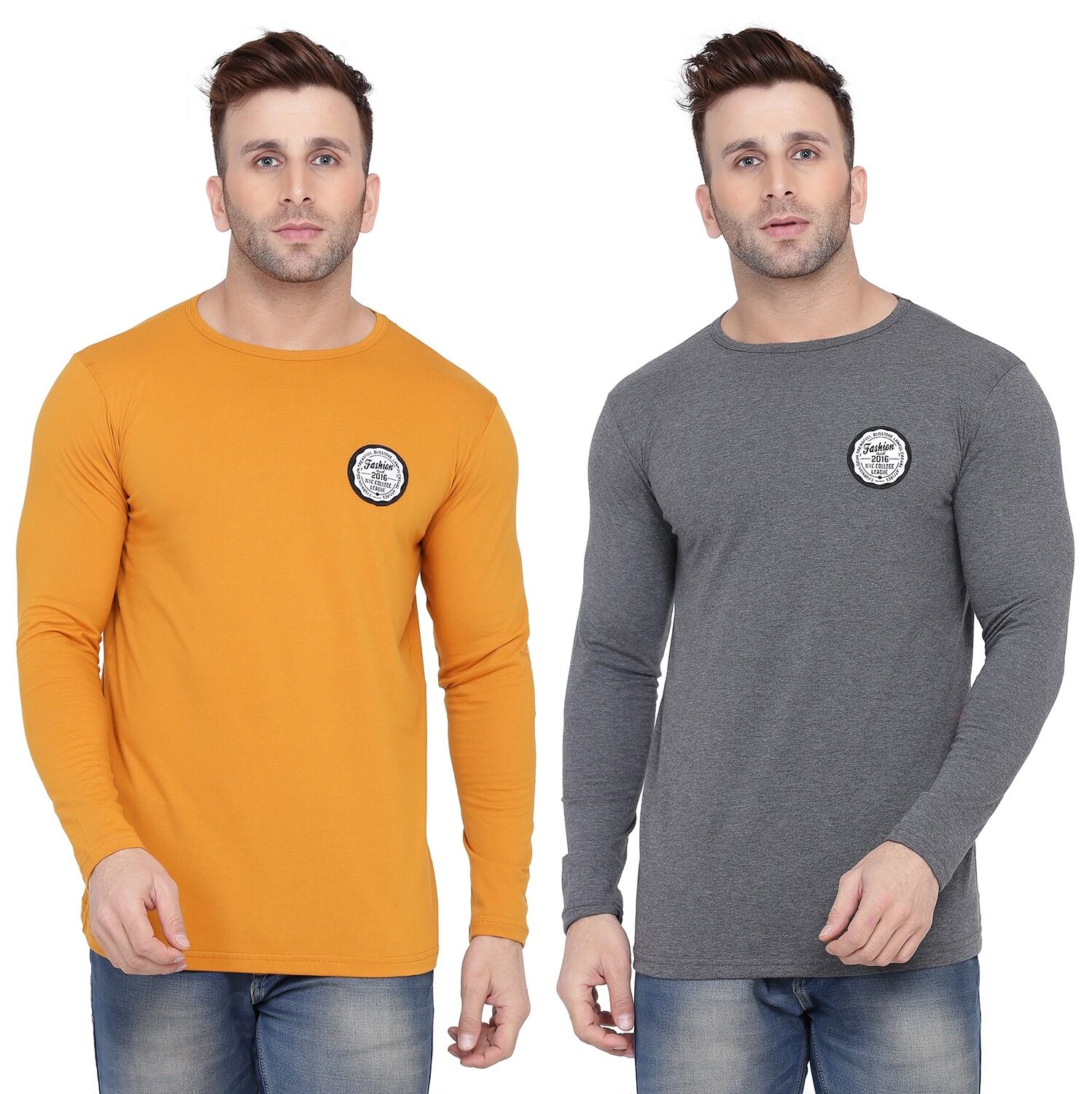 

Geum Men Mustard Grey Slim fit Cotton Blend Round neck T-Shirt - Pack Of 2