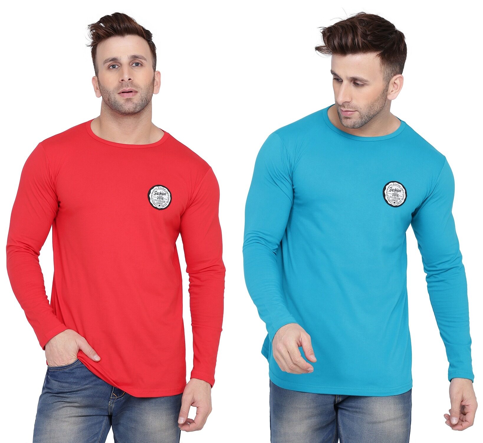 

Geum Men Turquoise Red Slim fit Cotton Blend Round neck T-Shirt - Pack Of 2