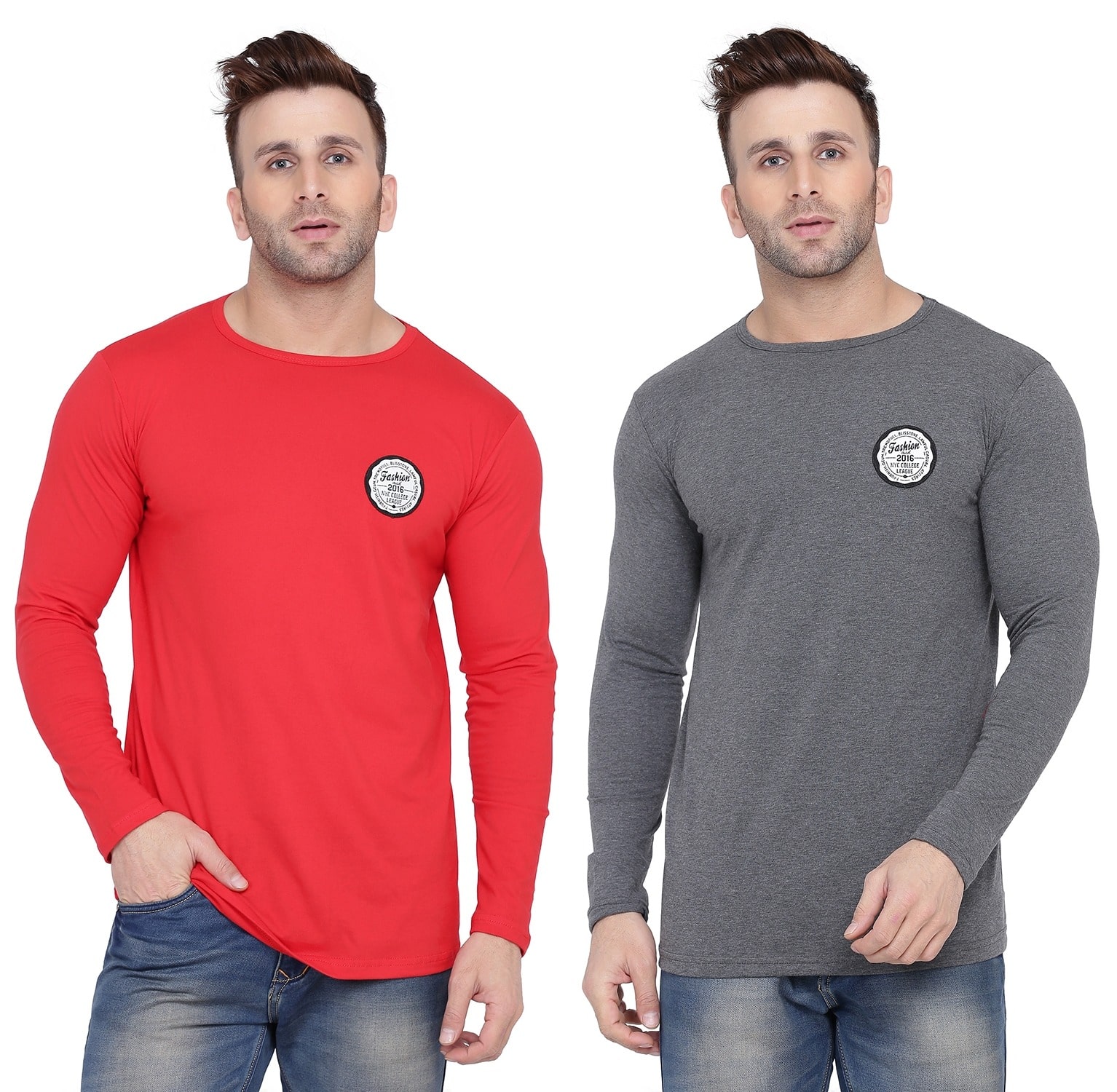 

Geum Men Red Grey Slim fit Cotton Blend Round neck T-Shirt - Pack Of 2