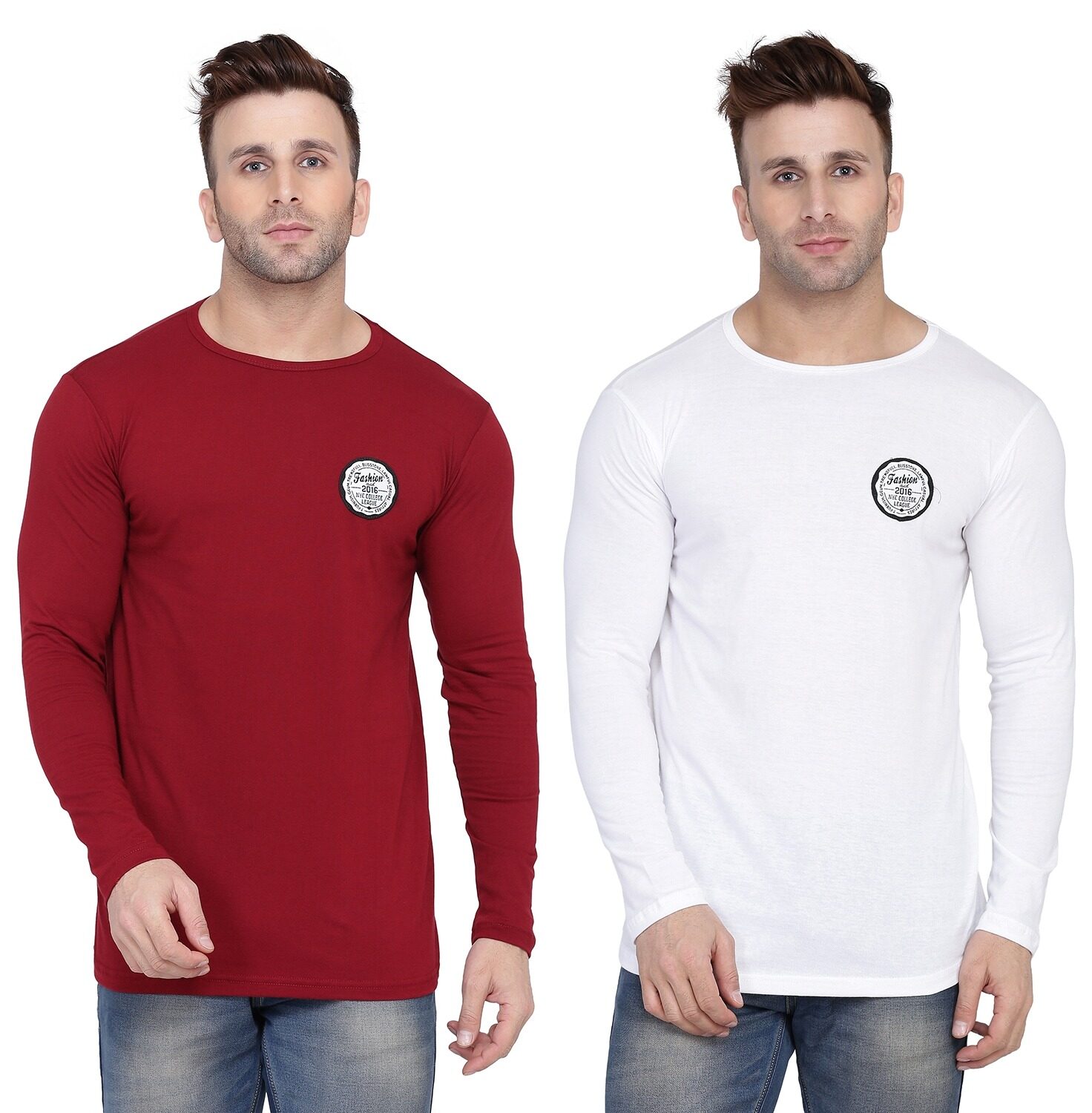 

Geum Men Maroon White Slim fit Cotton Blend Round neck T-Shirt - Pack Of 2