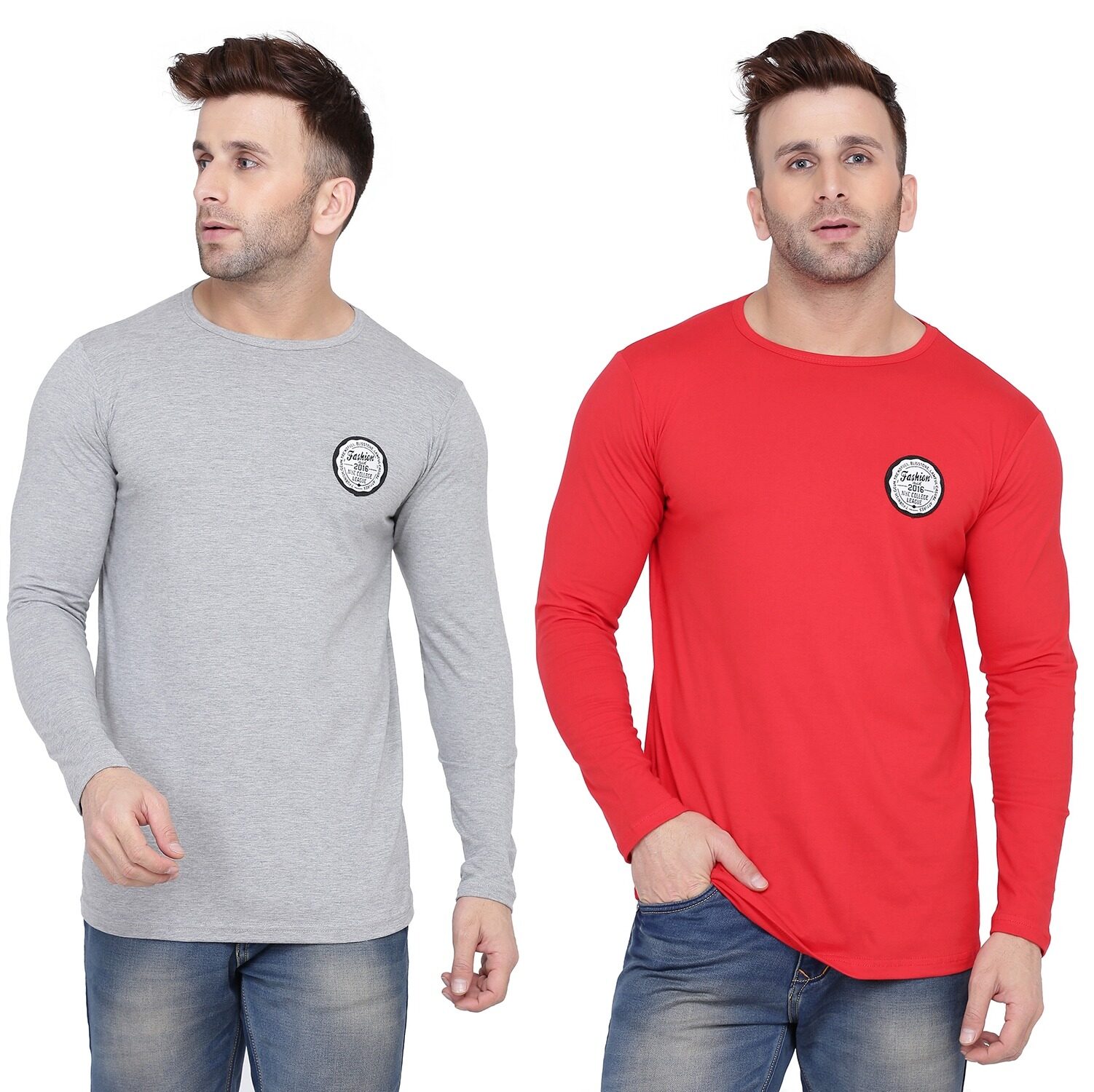 

Geum Men Grey Red Slim fit Cotton Blend Round neck T-Shirt - Pack Of 2
