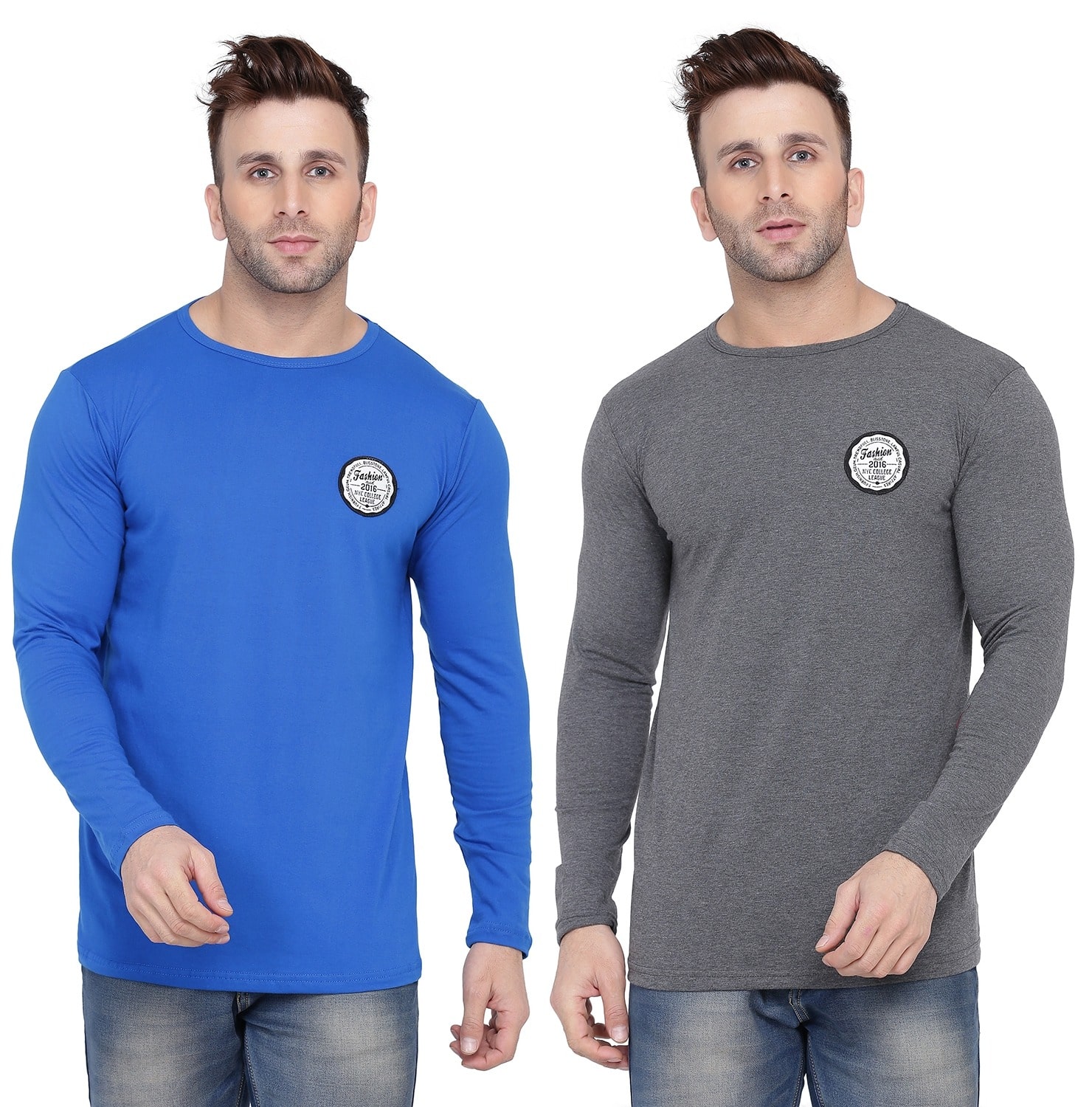 

Geum Men Blue Grey Slim fit Cotton Blend Round neck T-Shirt - Pack Of 2