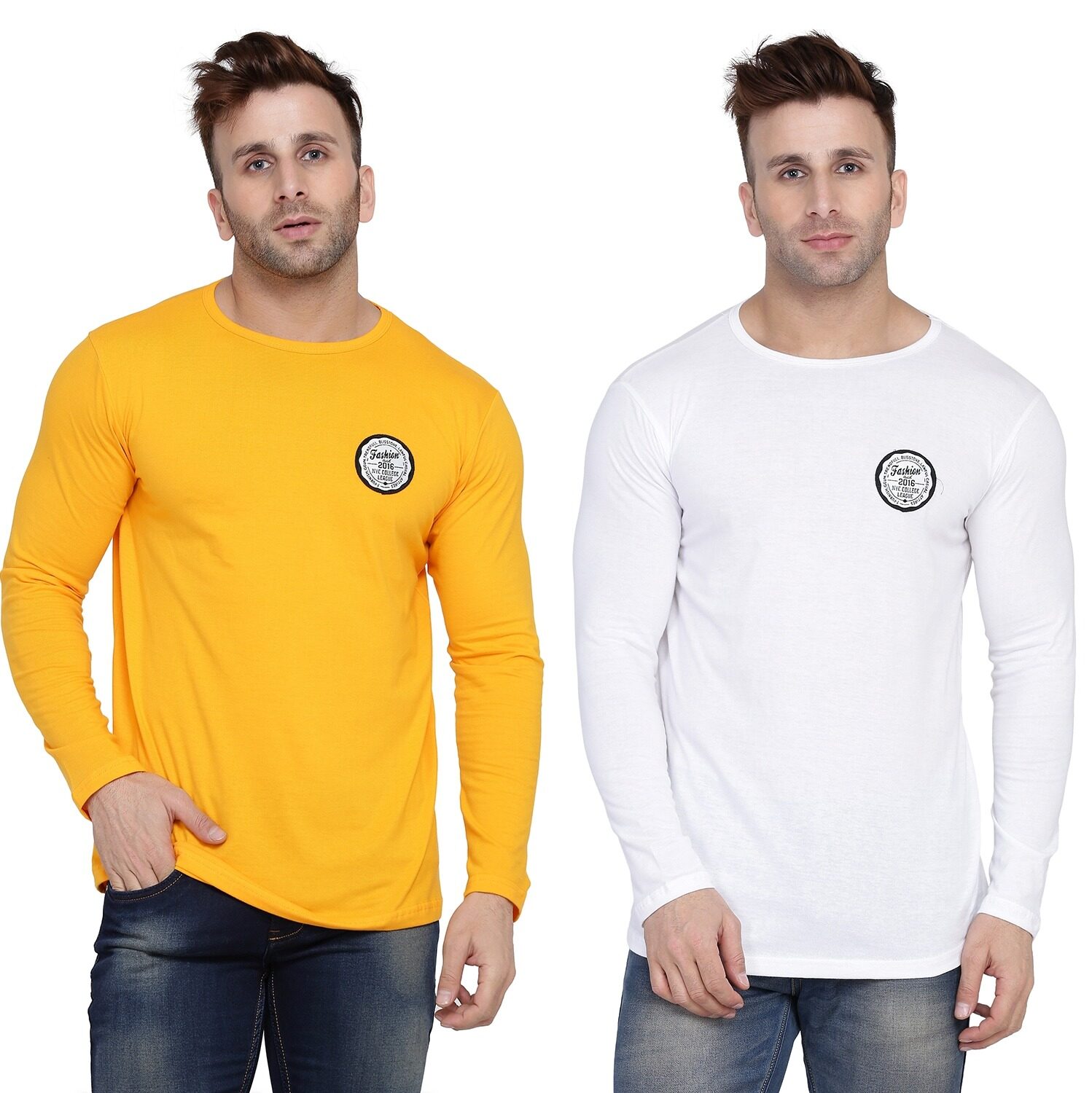 

Geum Men Yellow White Slim fit Cotton Blend Round neck T-Shirt - Pack Of 2