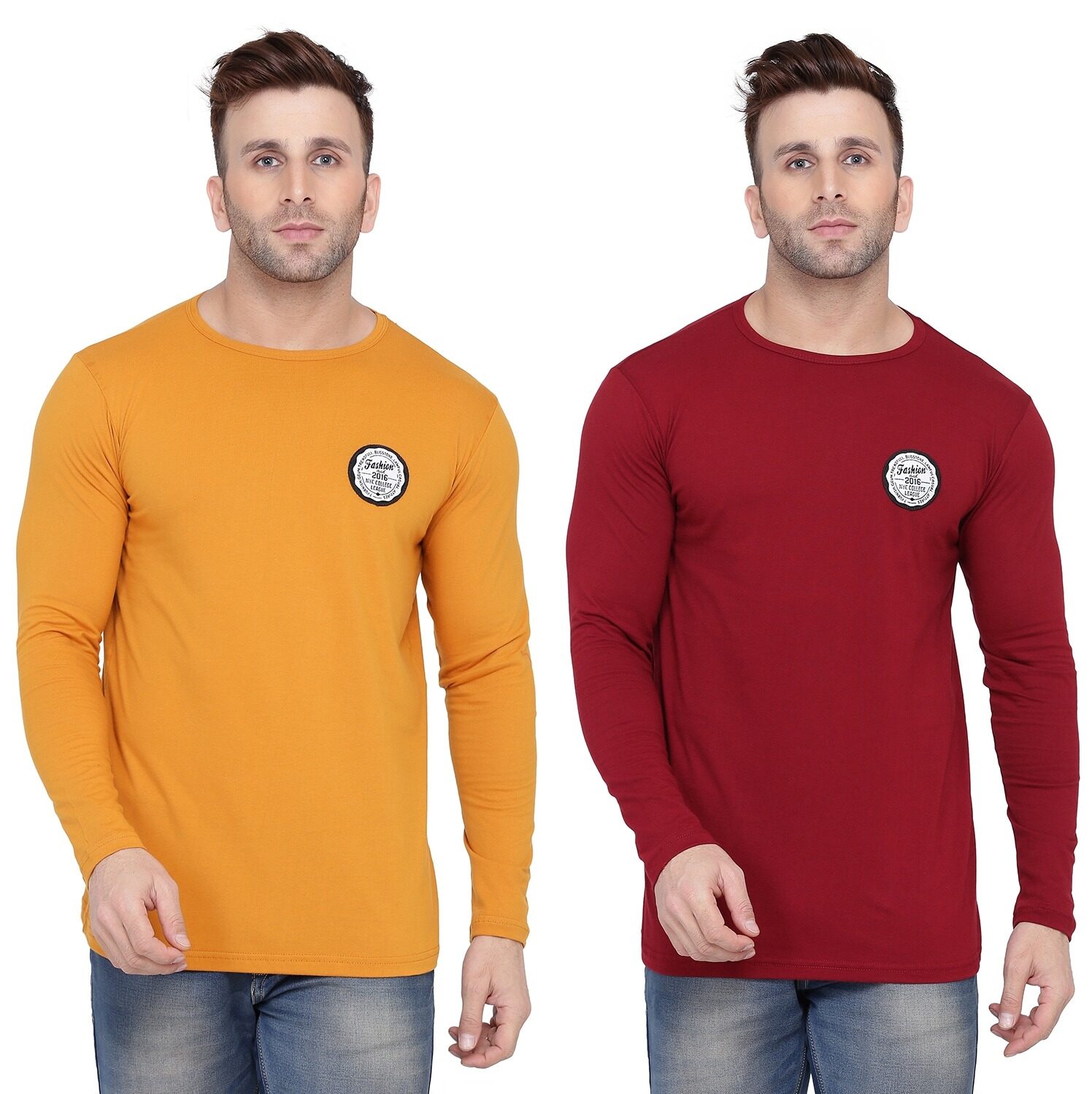 

Geum Men Mustard Maroon Slim fit Cotton Blend Round neck T-Shirt - Pack Of 2