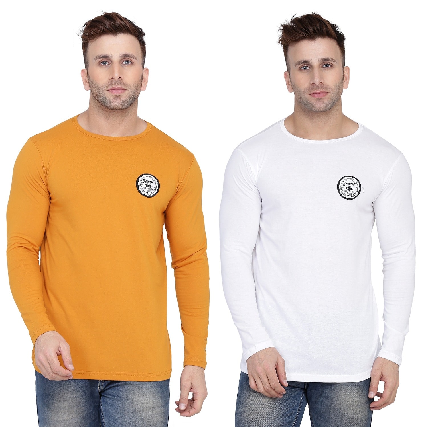 

Geum Men Mustard White Slim fit Cotton Blend Round neck T-Shirt - Pack Of 2