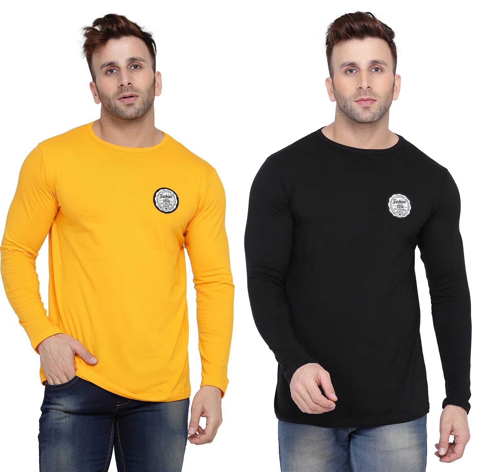 

Geum Men Yellow Black Slim fit Cotton Blend Round neck T-Shirt - Pack Of 2