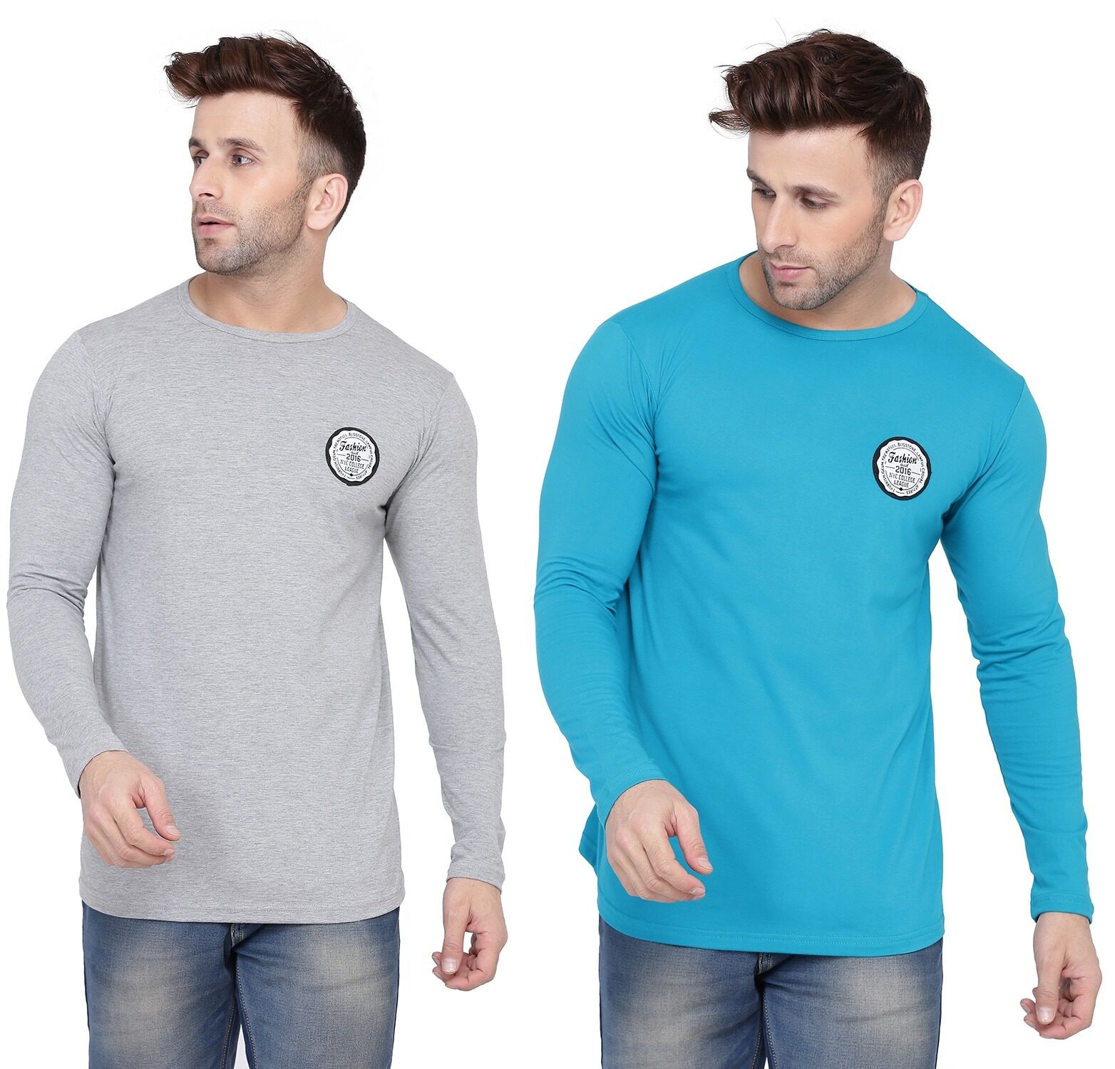 

Geum Men Turquoise Grey Slim fit Cotton Blend Round neck T-Shirt - Pack Of 2