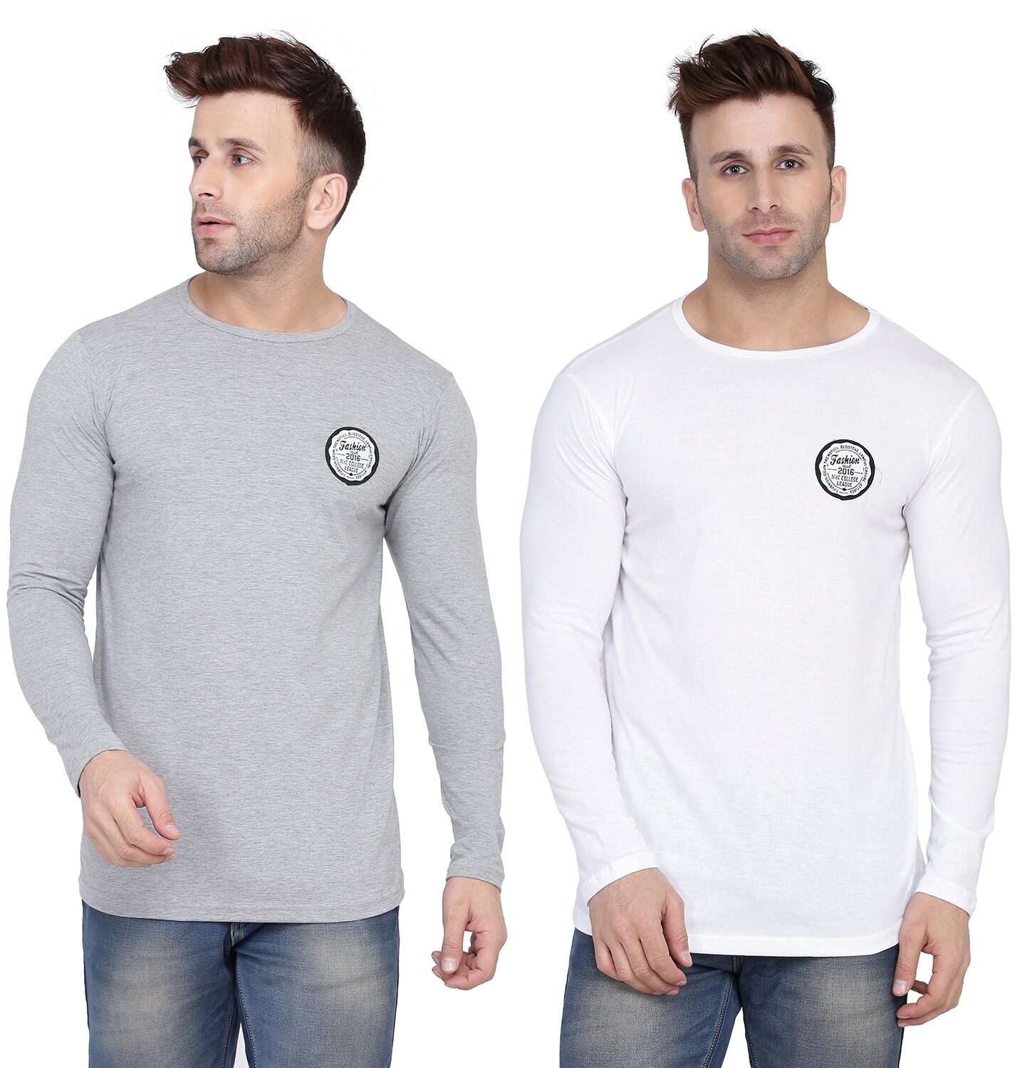 

Geum Men Grey White Slim fit Cotton Blend Round neck T-Shirt - Pack Of 2