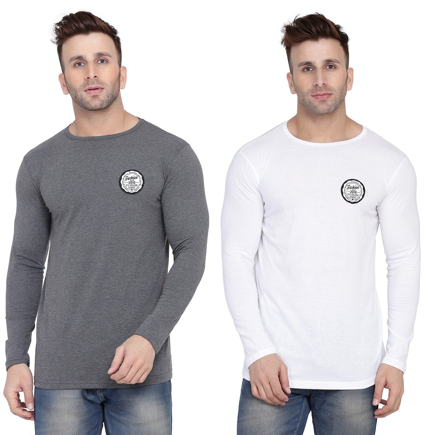 

Geum Men Grey White Slim fit Cotton Blend Round neck T-Shirt - Pack Of 2
