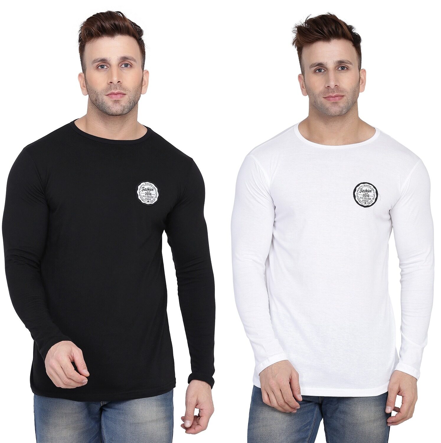 

Geum Men Black White Slim fit Cotton Blend Round neck T-Shirt - Pack Of 2