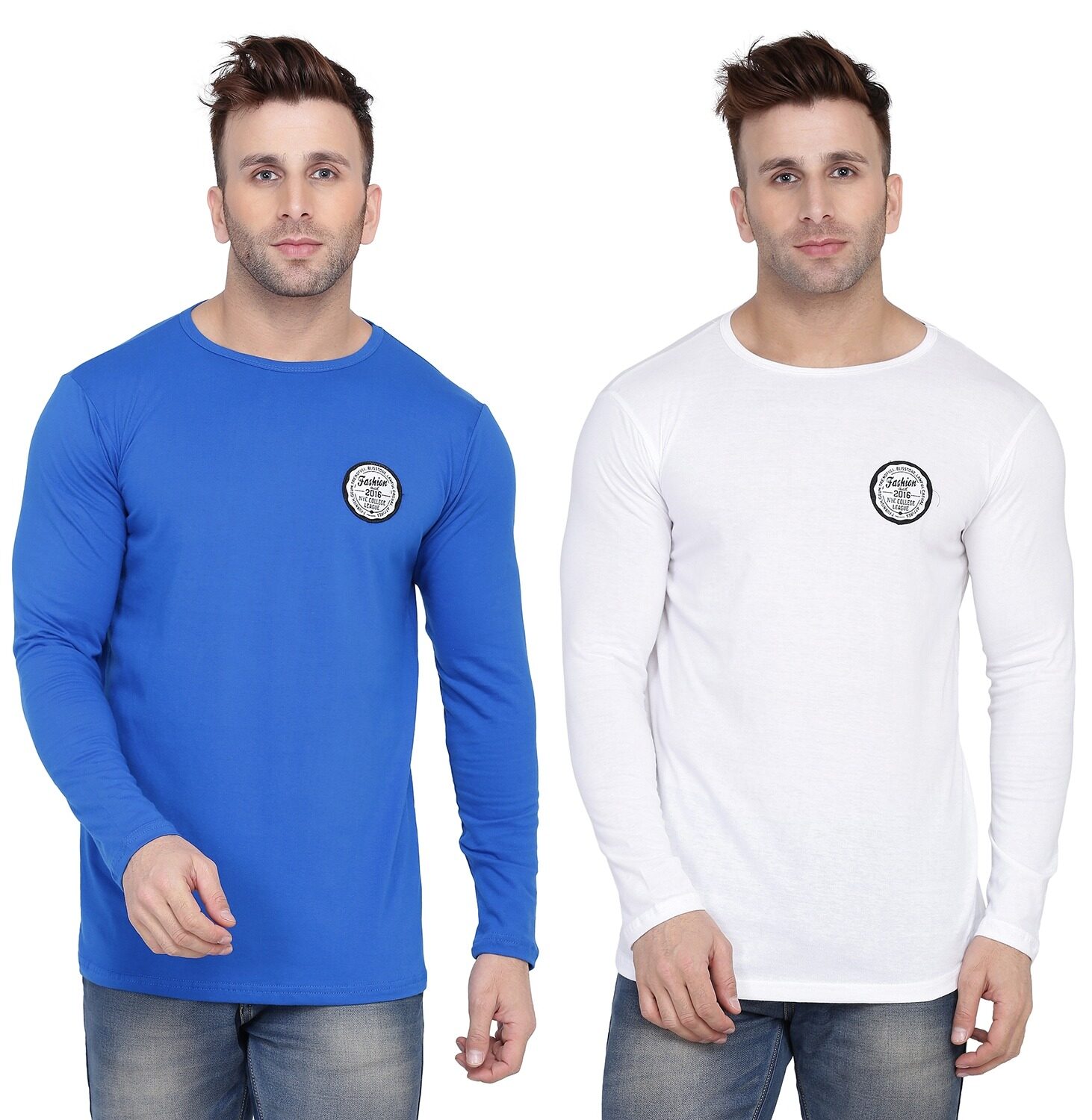 

Geum Men Blue White Slim fit Cotton Blend Round neck T-Shirt - Pack Of 2