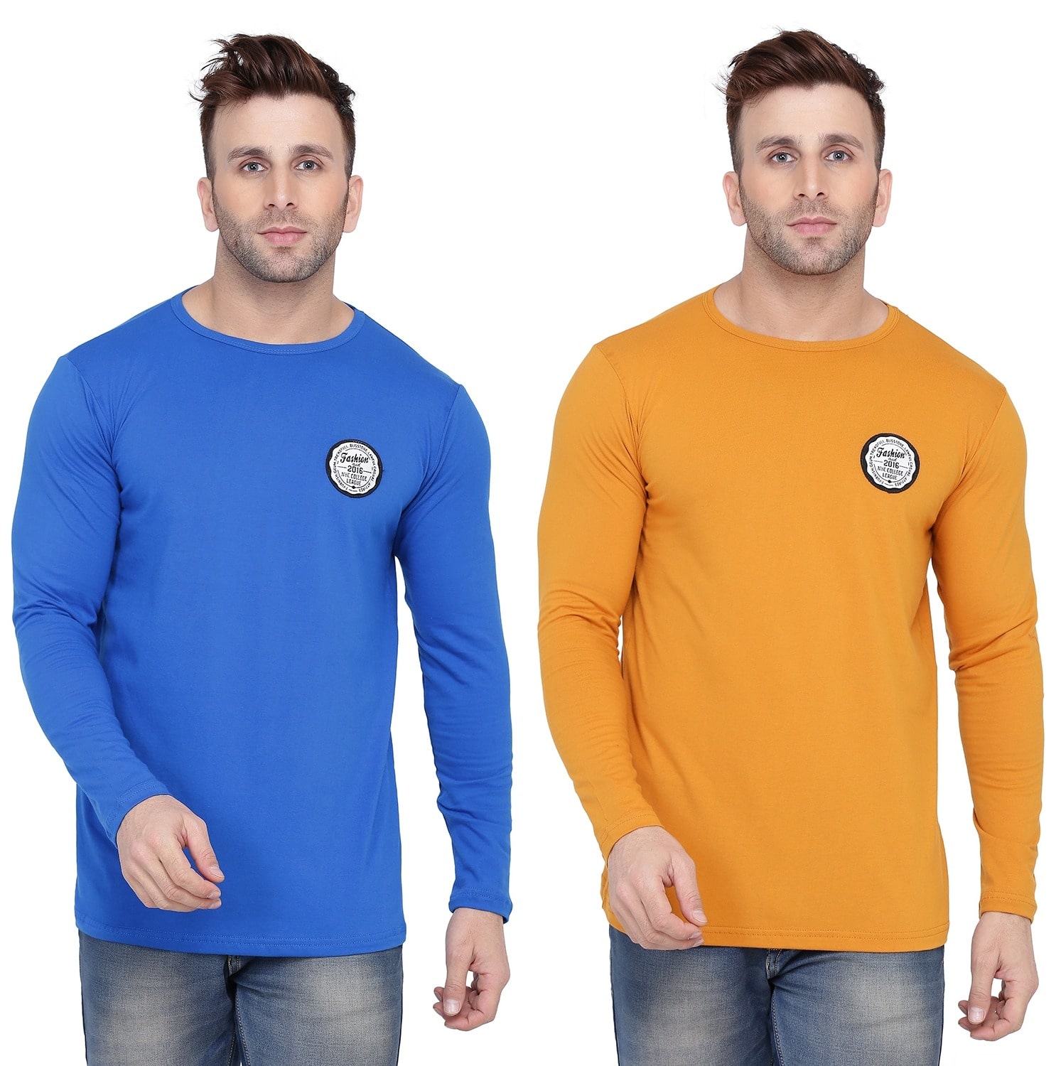 

Geum Men Blue Mustard Slim fit Cotton Blend Round neck T-Shirt - Pack Of 2