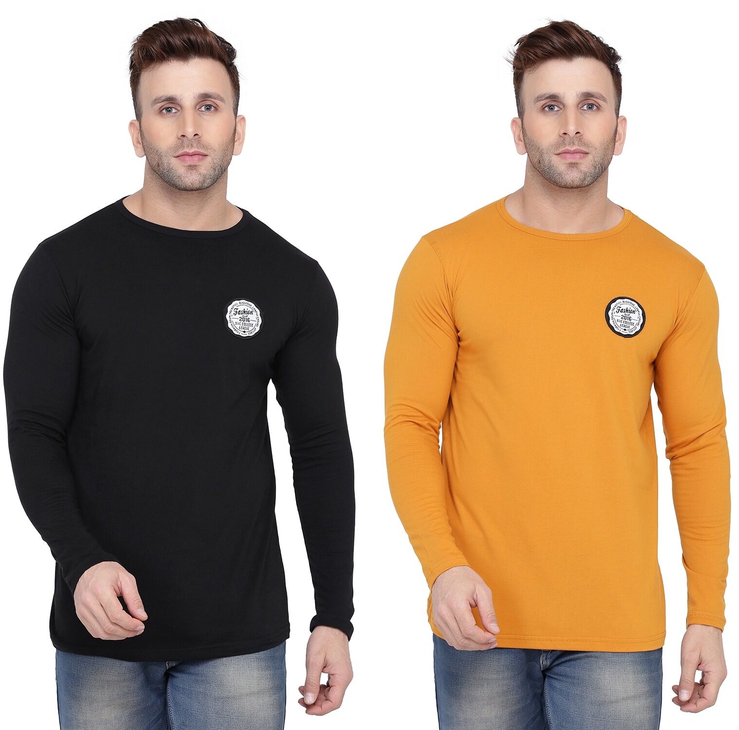

Geum Men Black Mustard Slim fit Cotton Blend Round neck T-Shirt - Pack Of 2