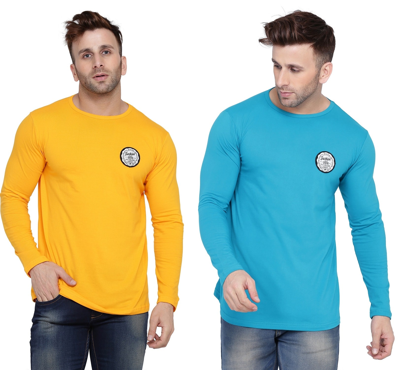 

Geum Men Turquoise Yellow Slim fit Cotton Blend Round neck T-Shirt - Pack Of 2