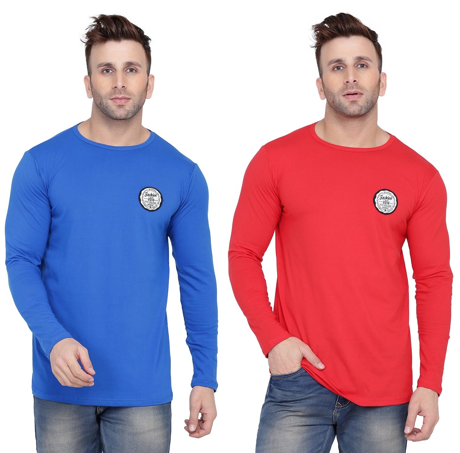 

Geum Men Blue Red Slim fit Cotton Blend Round neck T-Shirt - Pack Of 2