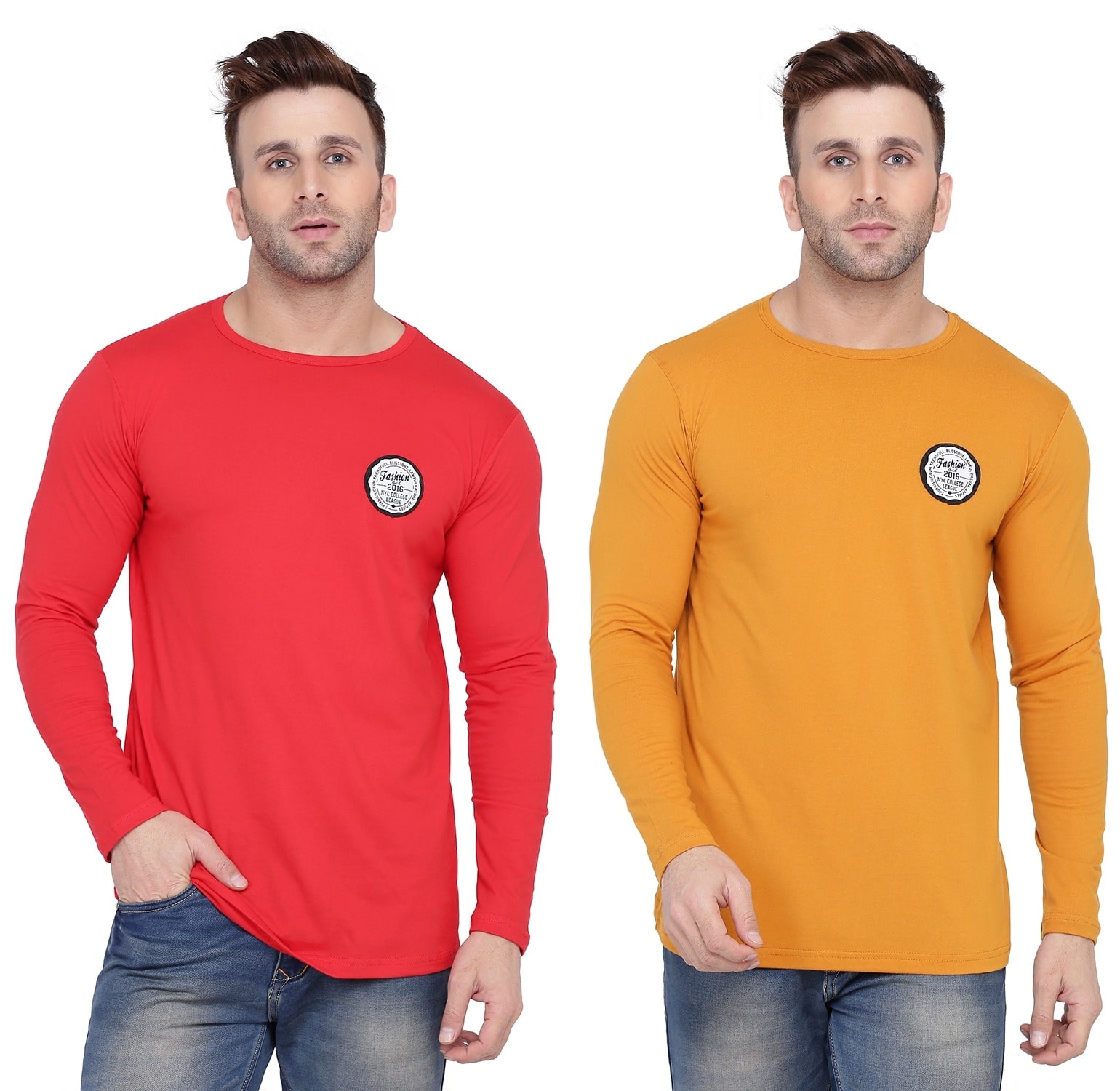 

Geum Men Red Mustard Slim fit Cotton Blend Round neck T-Shirt - Pack Of 2