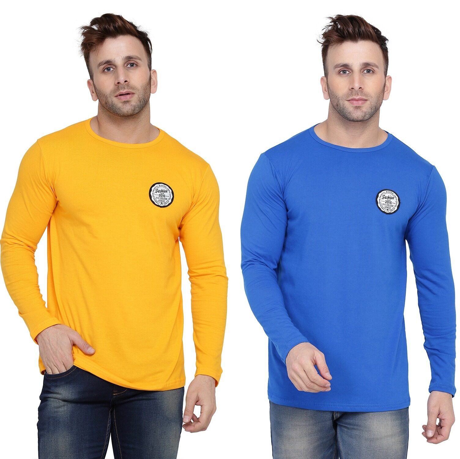 

Geum Men Yellow Blue Slim fit Cotton Blend Round neck T-Shirt - Pack Of 2
