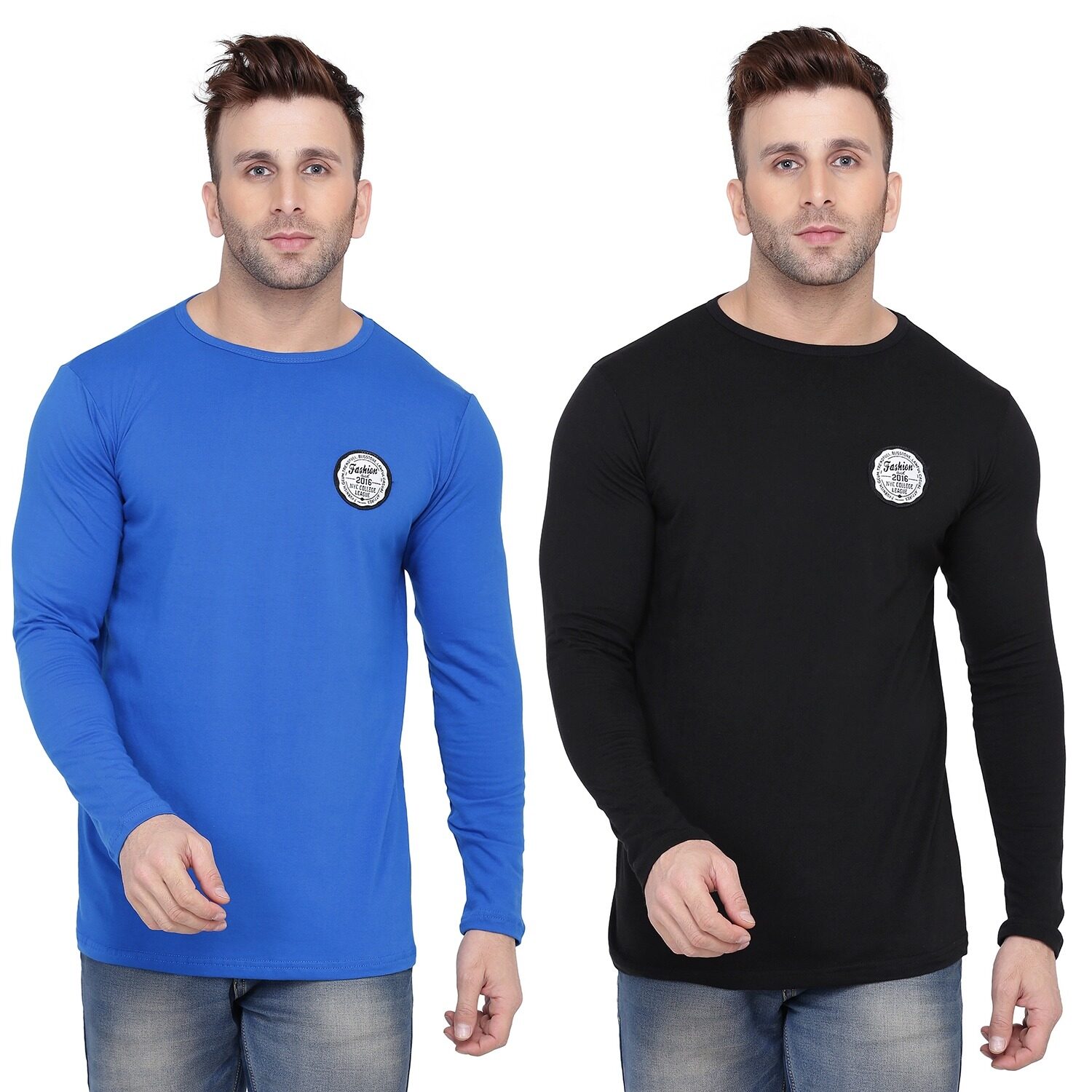 

Geum Men Blue Black Slim fit Cotton Blend Round neck T-Shirt - Pack Of 2