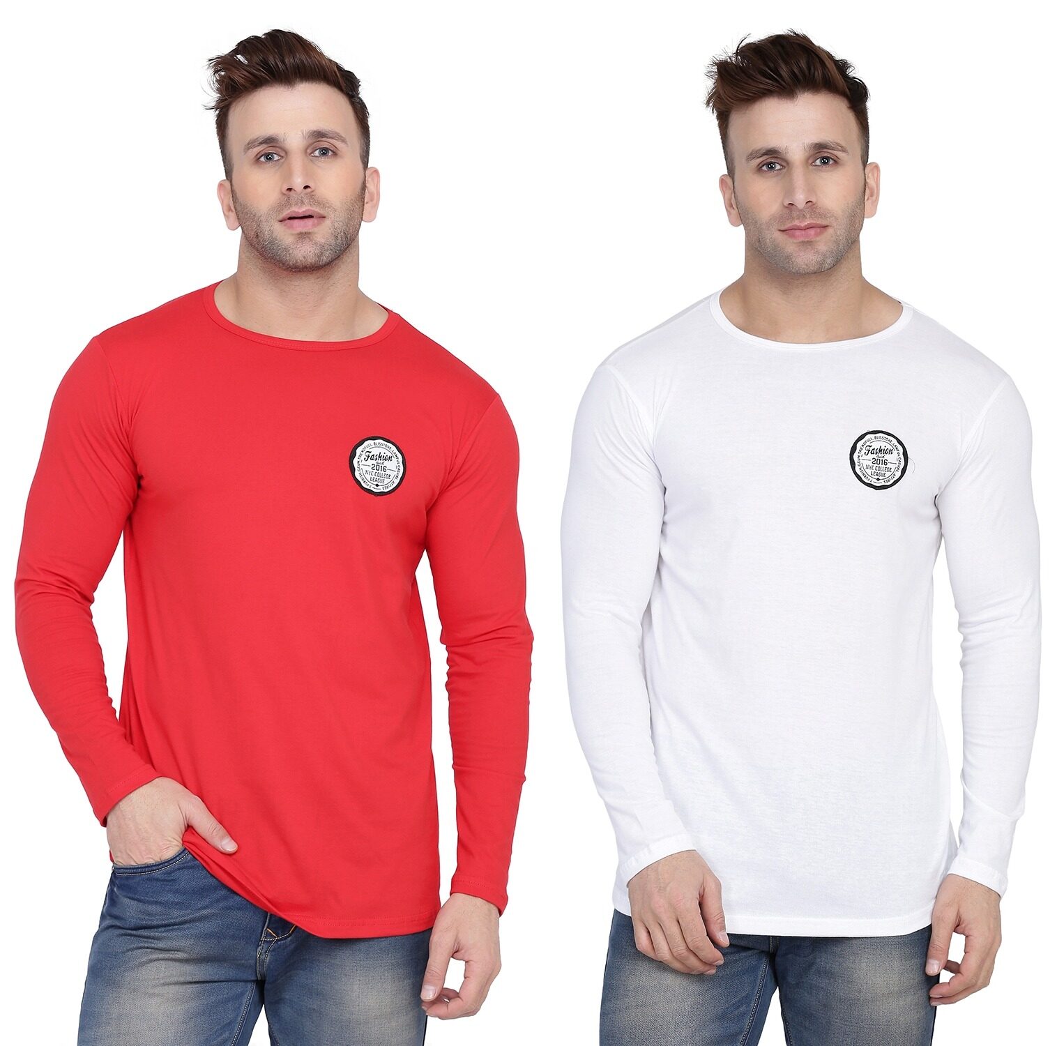 

Geum Men Red White Slim fit Cotton Blend Round neck T-Shirt - Pack Of 2